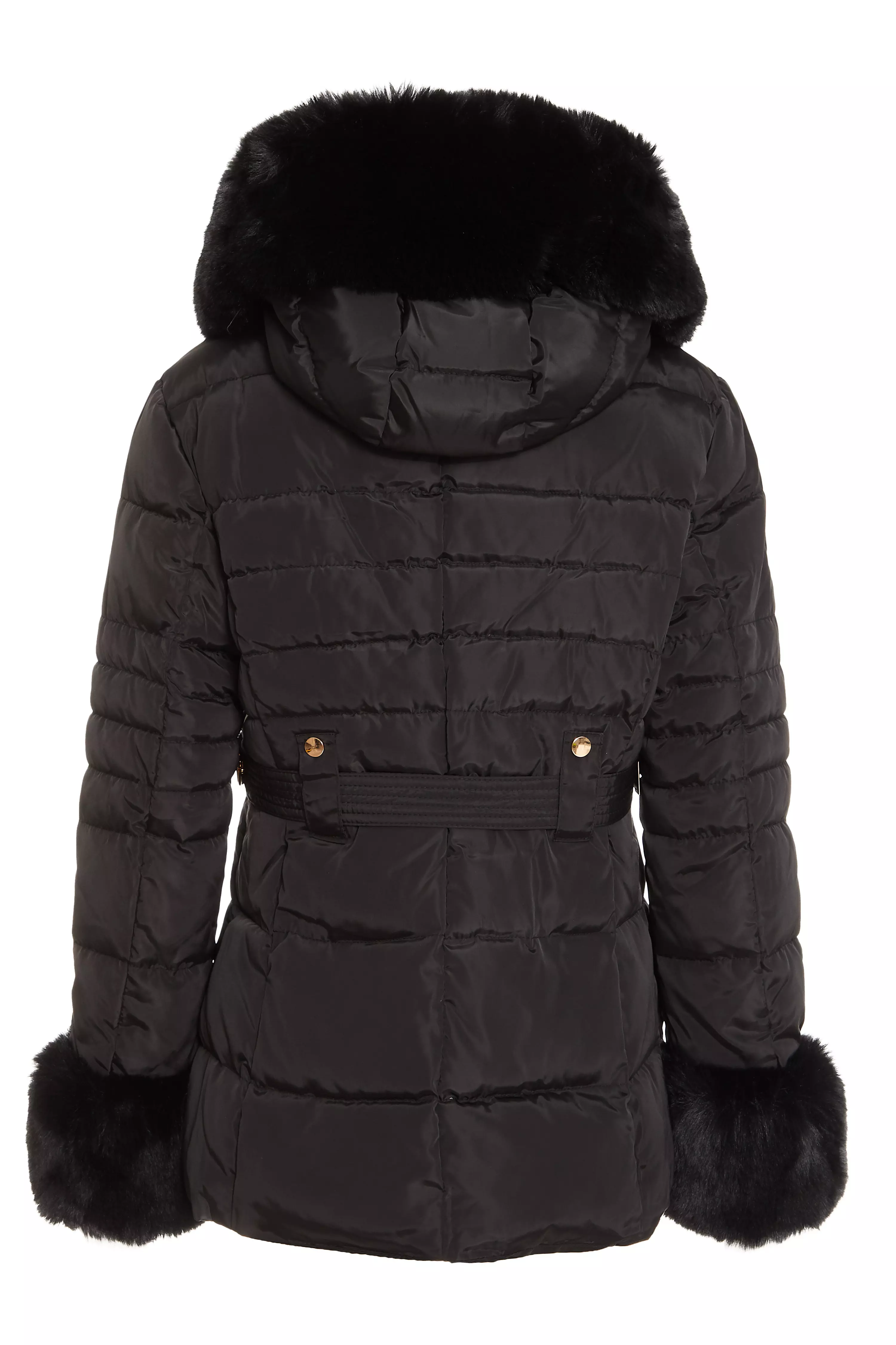 Black Padded Faux Fur Trim Jacket - QUIZ Clothing