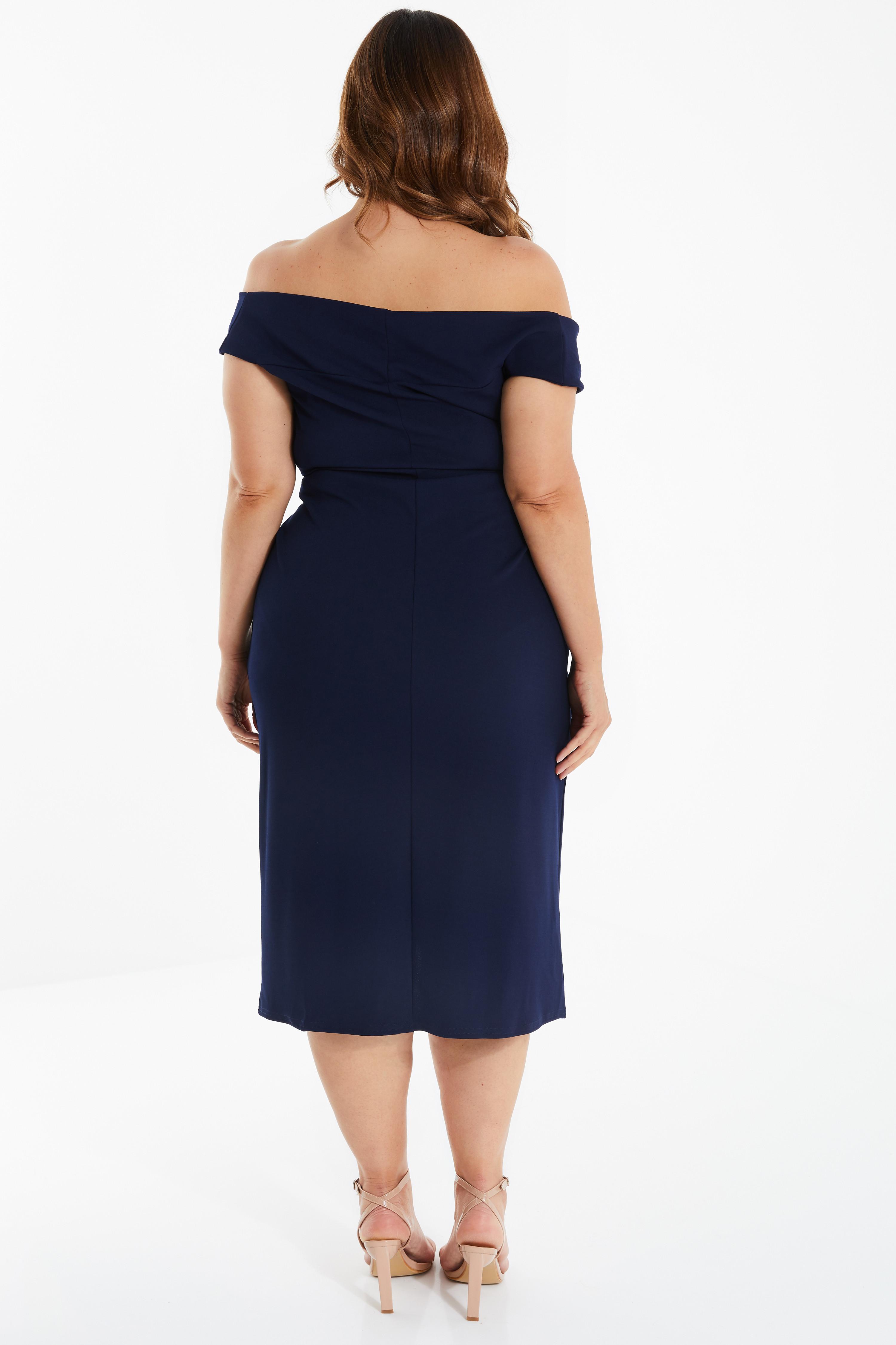 Navy bardot midi outlet dress