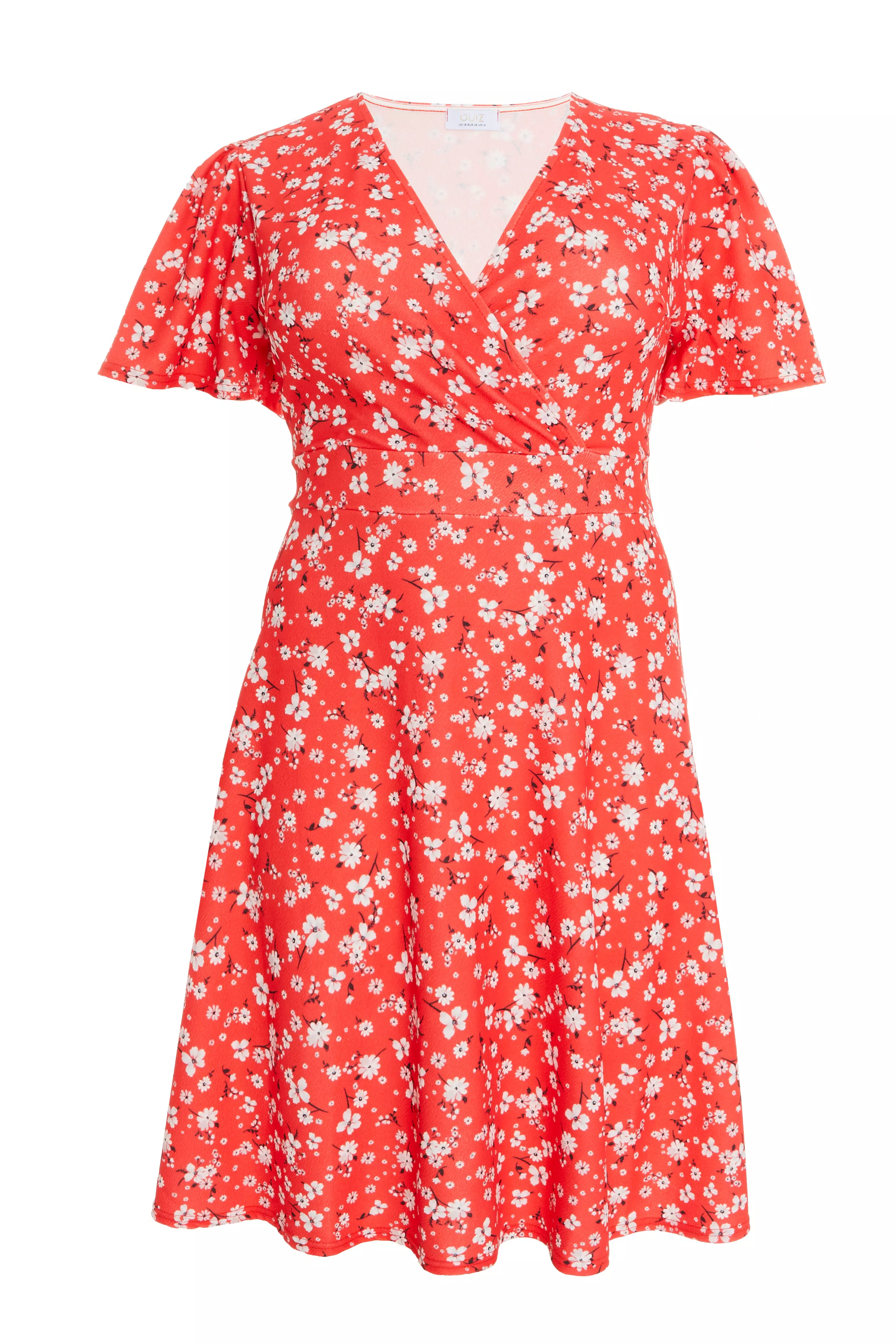 Curve Red Ditsy Floral Midi Skater Dress - QUIZ Clothing