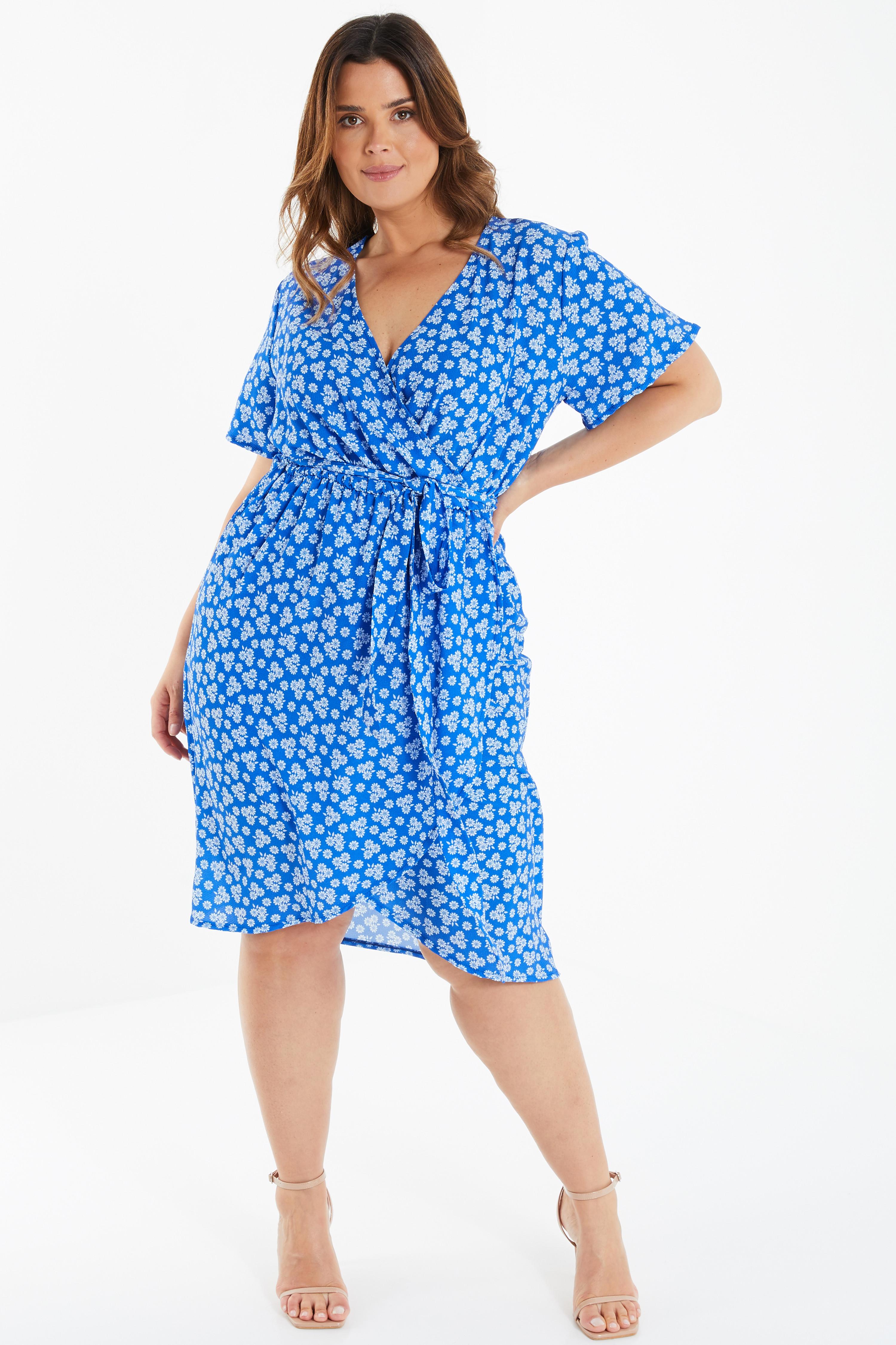 Curve Royal Blue Ditsy Floral Dress