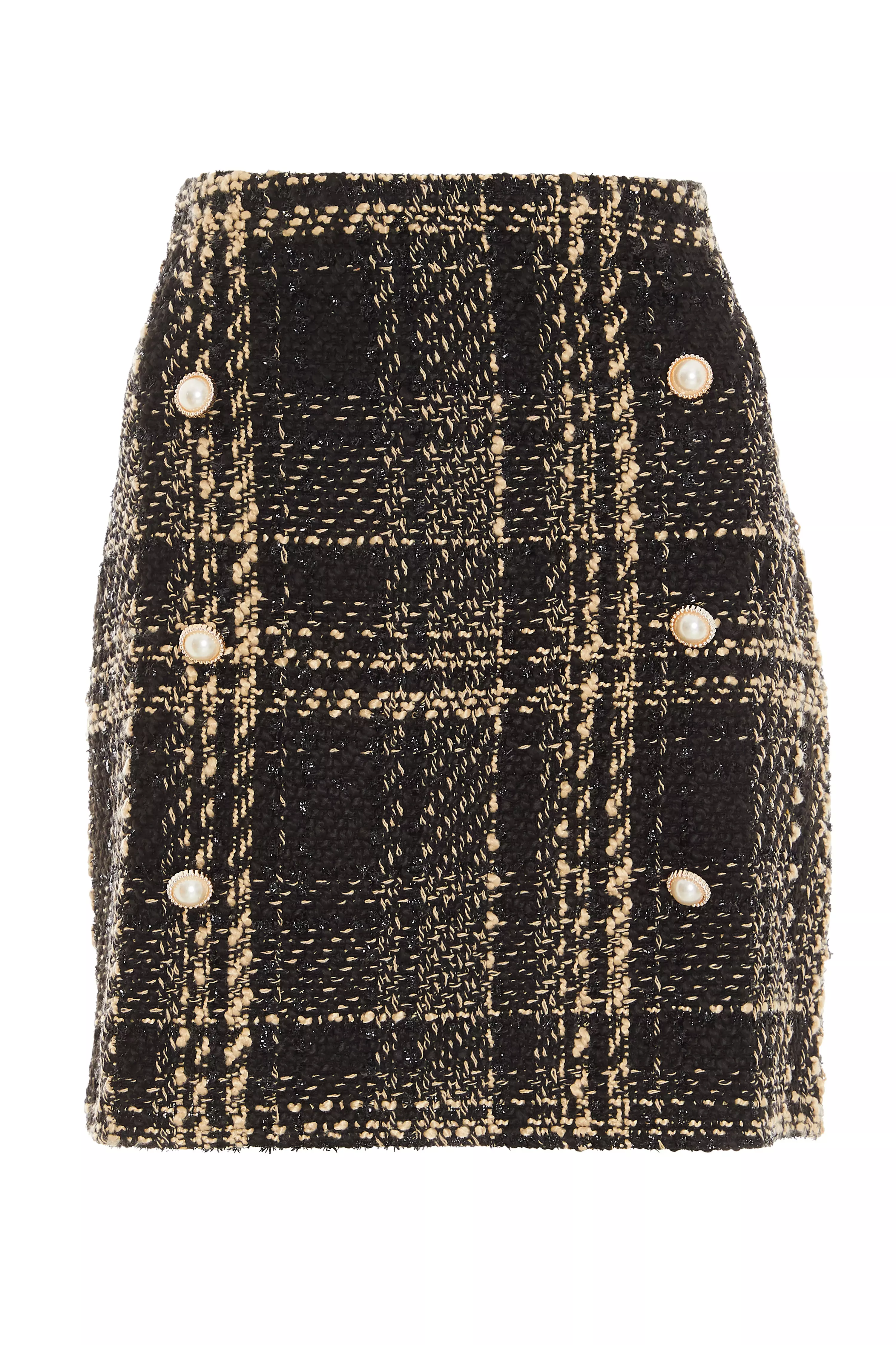 Black Check Boucle Mini Skirt - QUIZ Clothing