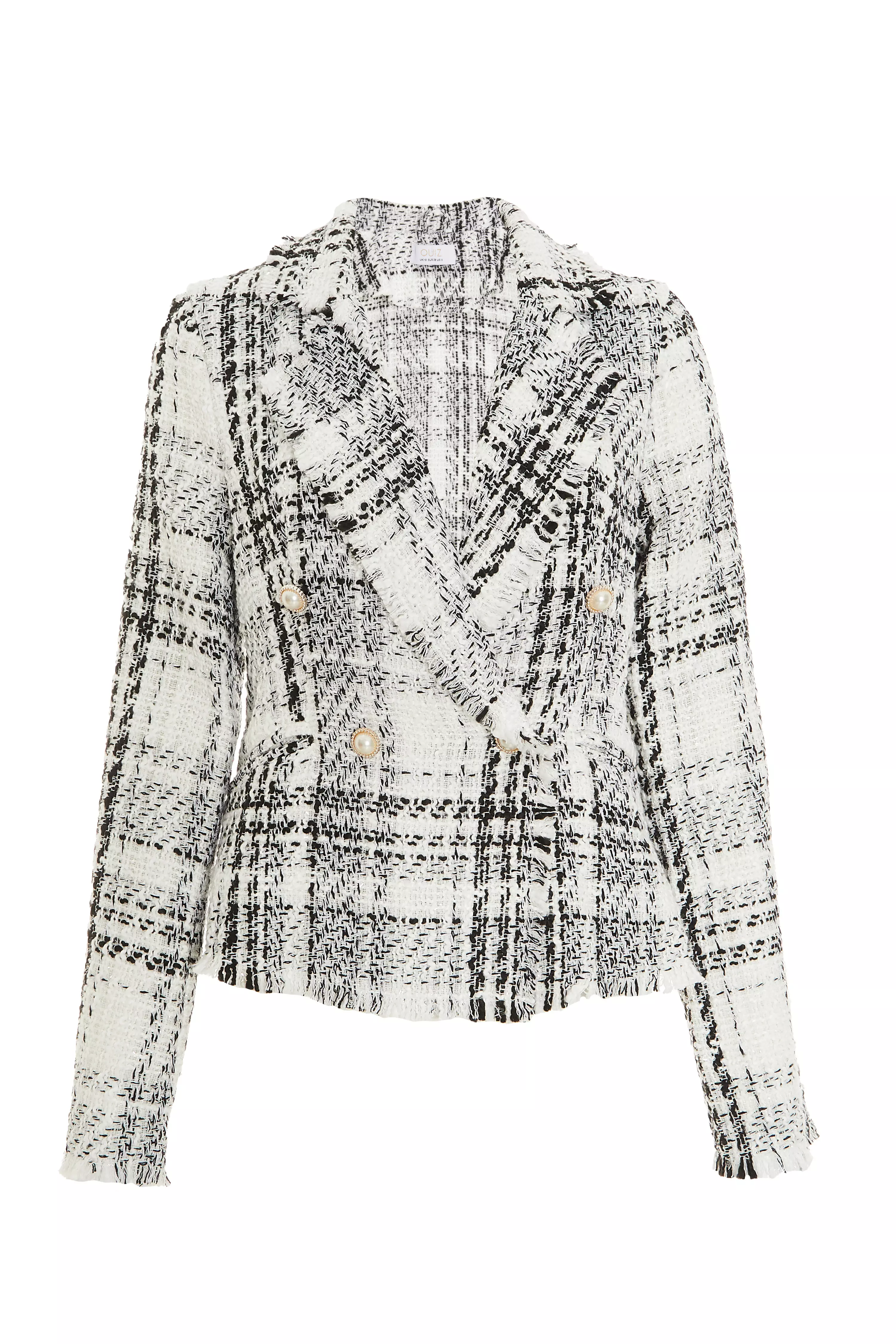 White Check Boucle Tailored Blazer - QUIZ Clothing