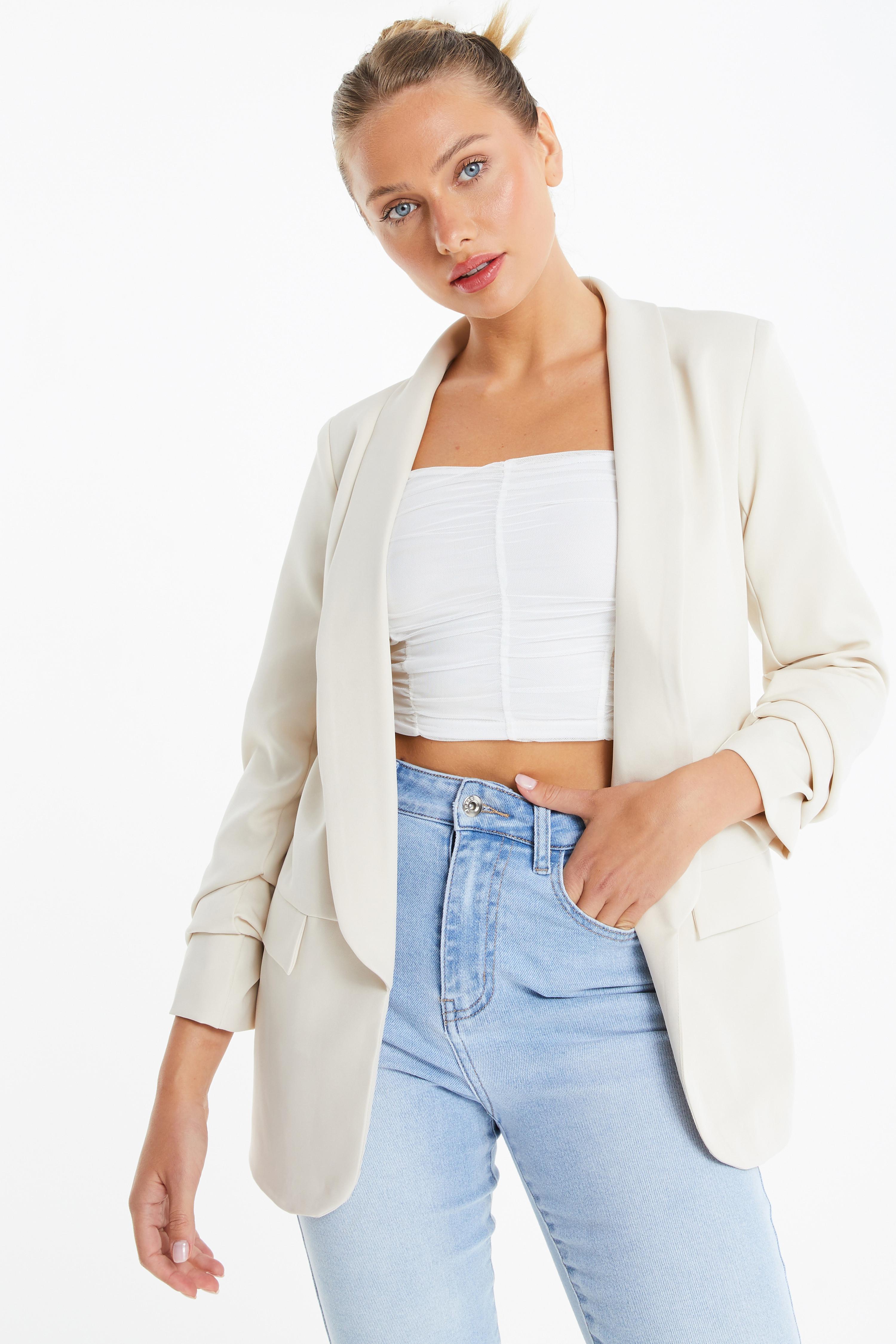 Stone Ruched Sleeve Blazer