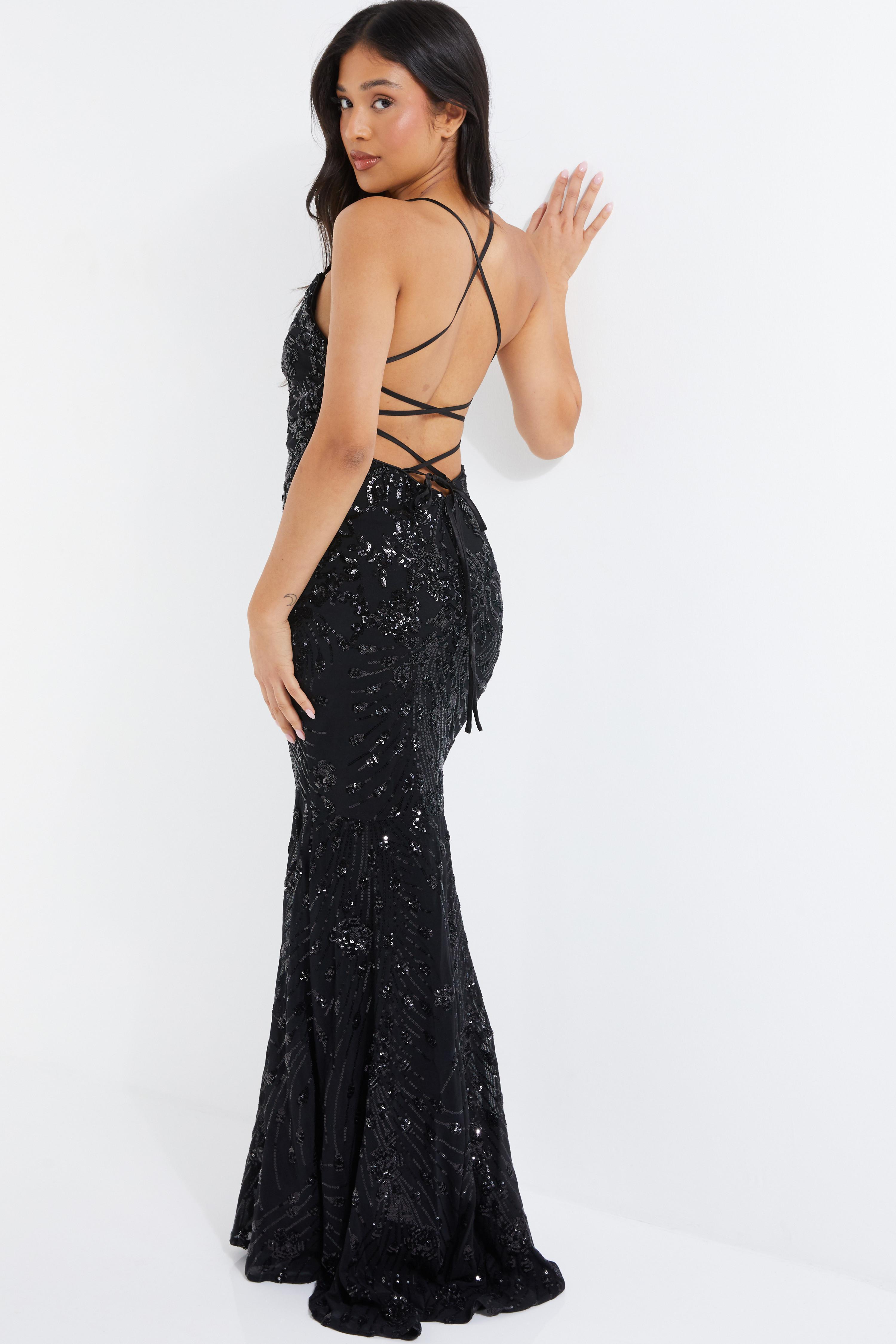 Quiz embellished best sale fishtail maxi dress