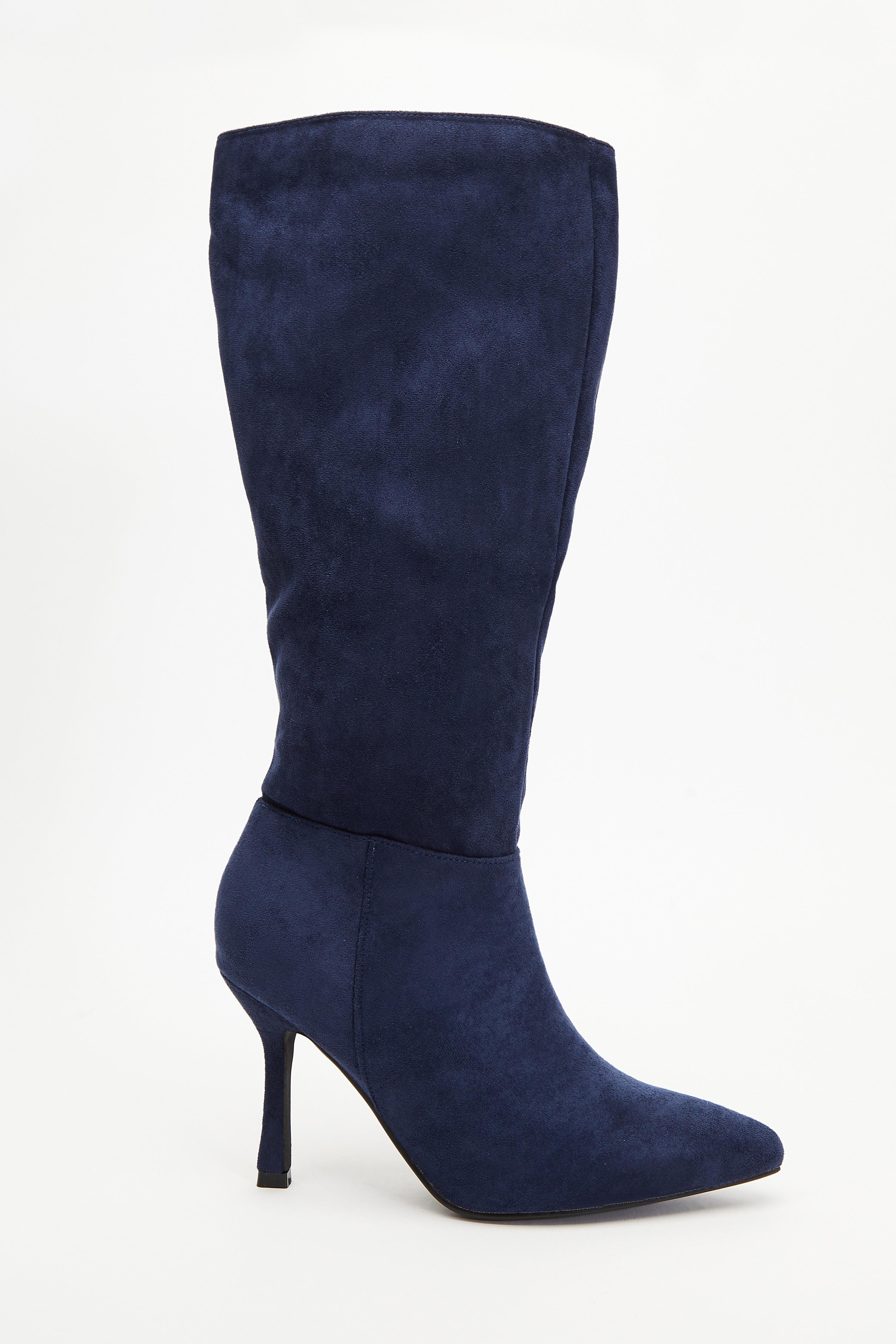 Blue suede knee high boots uk best sale