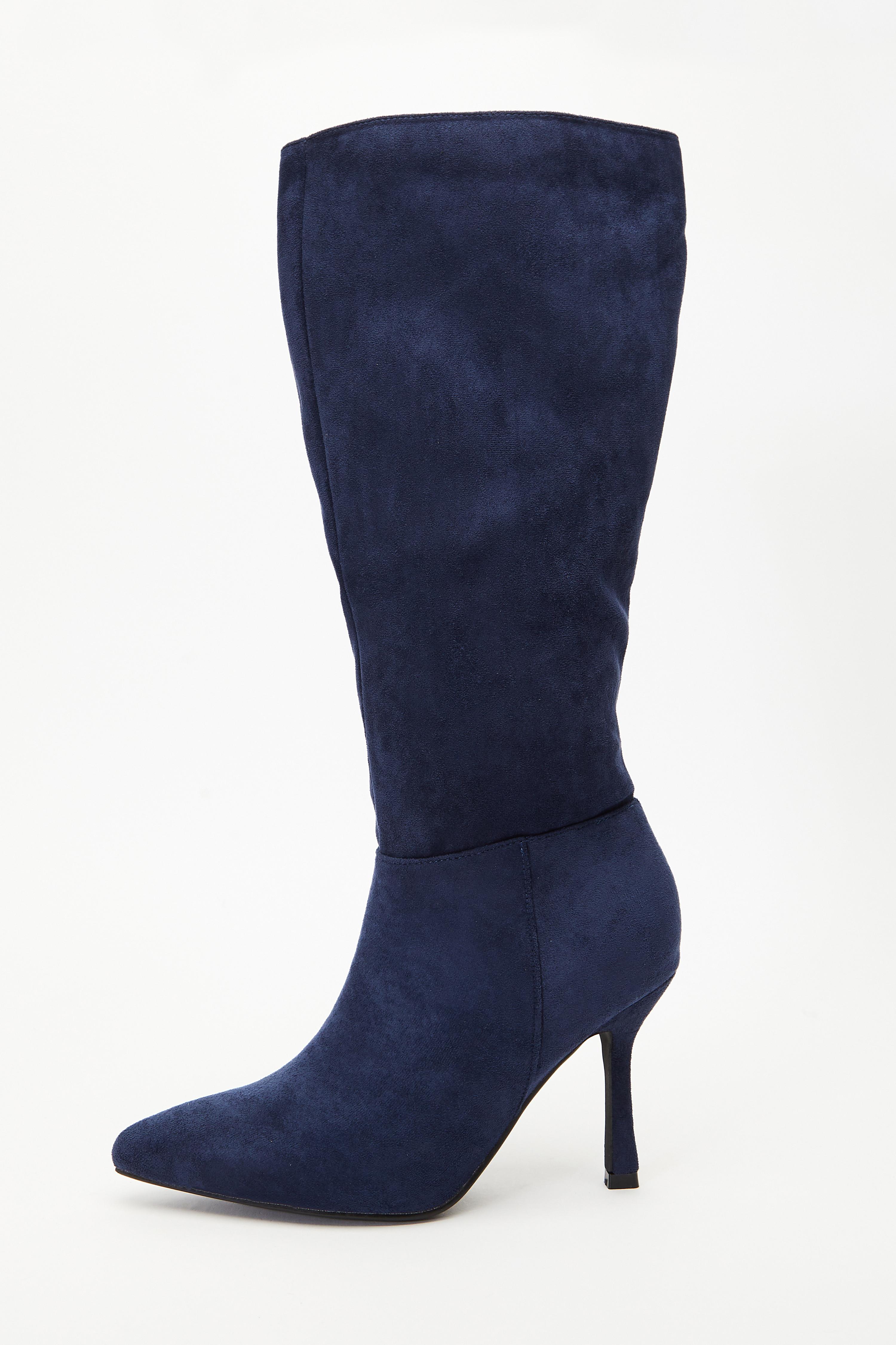 Navy blue discount high heel boots