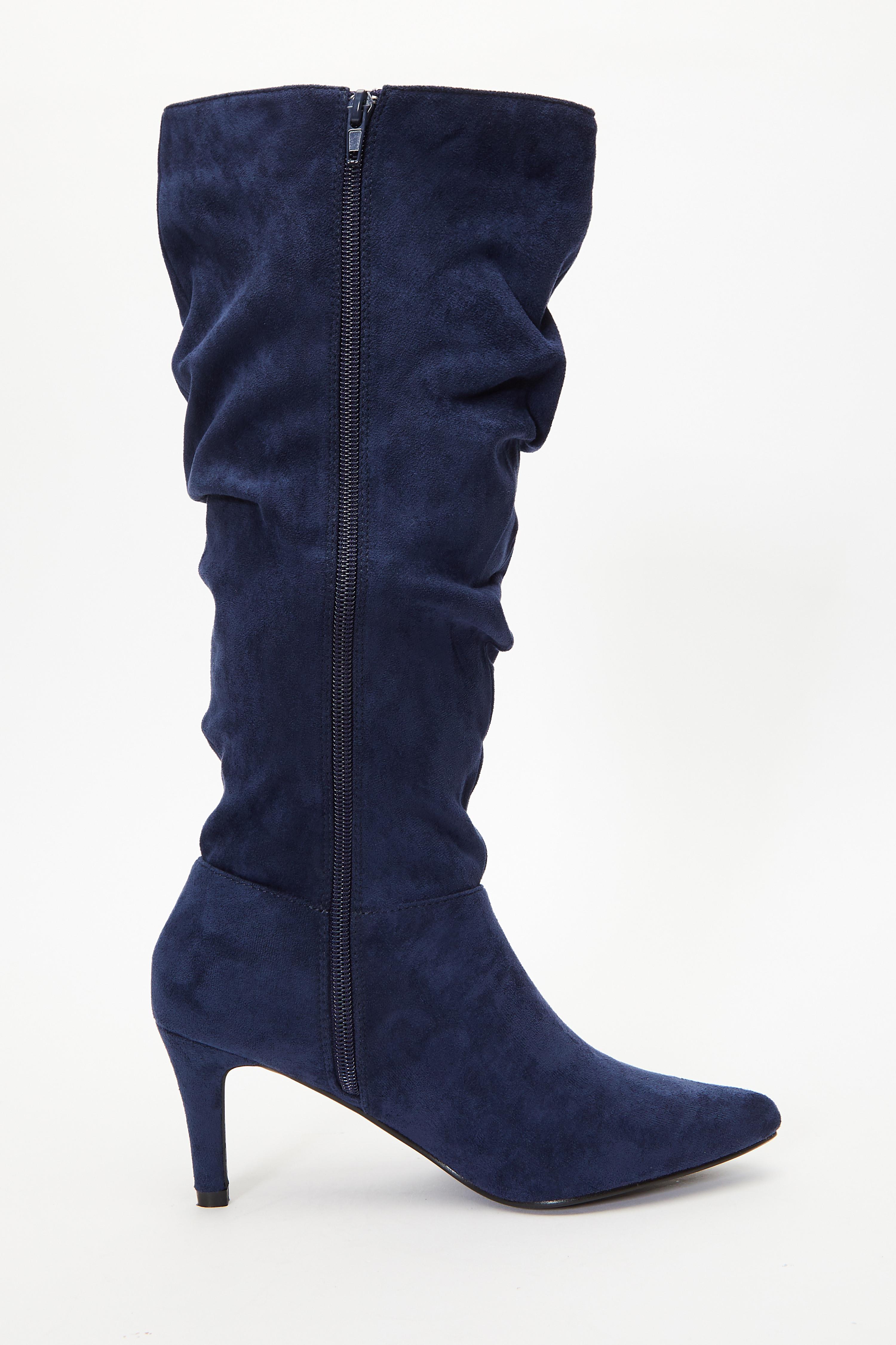 Navy knee hotsell high boots uk