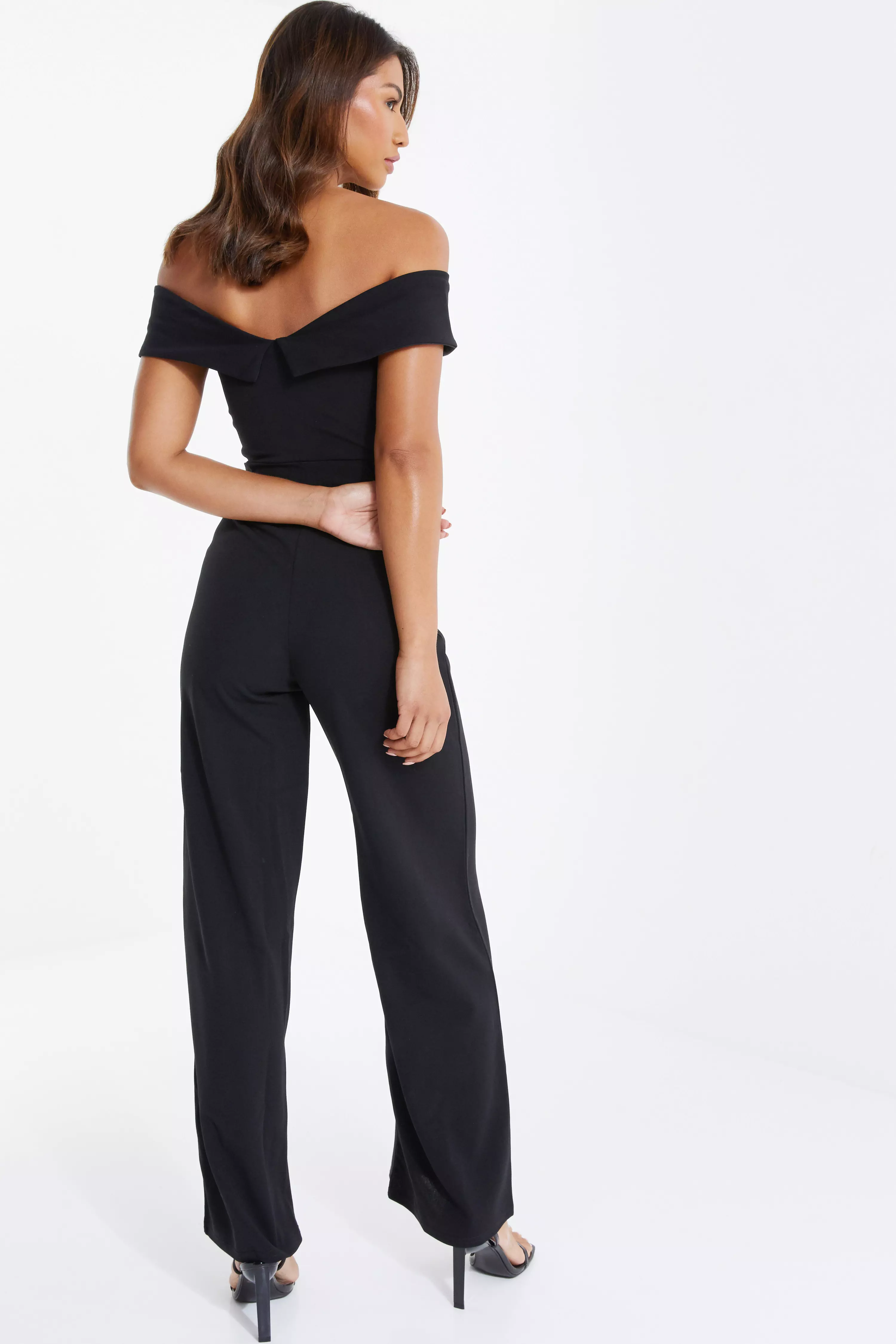 Black V Neck Palazzo Jumpsuit QUIZ Clothing