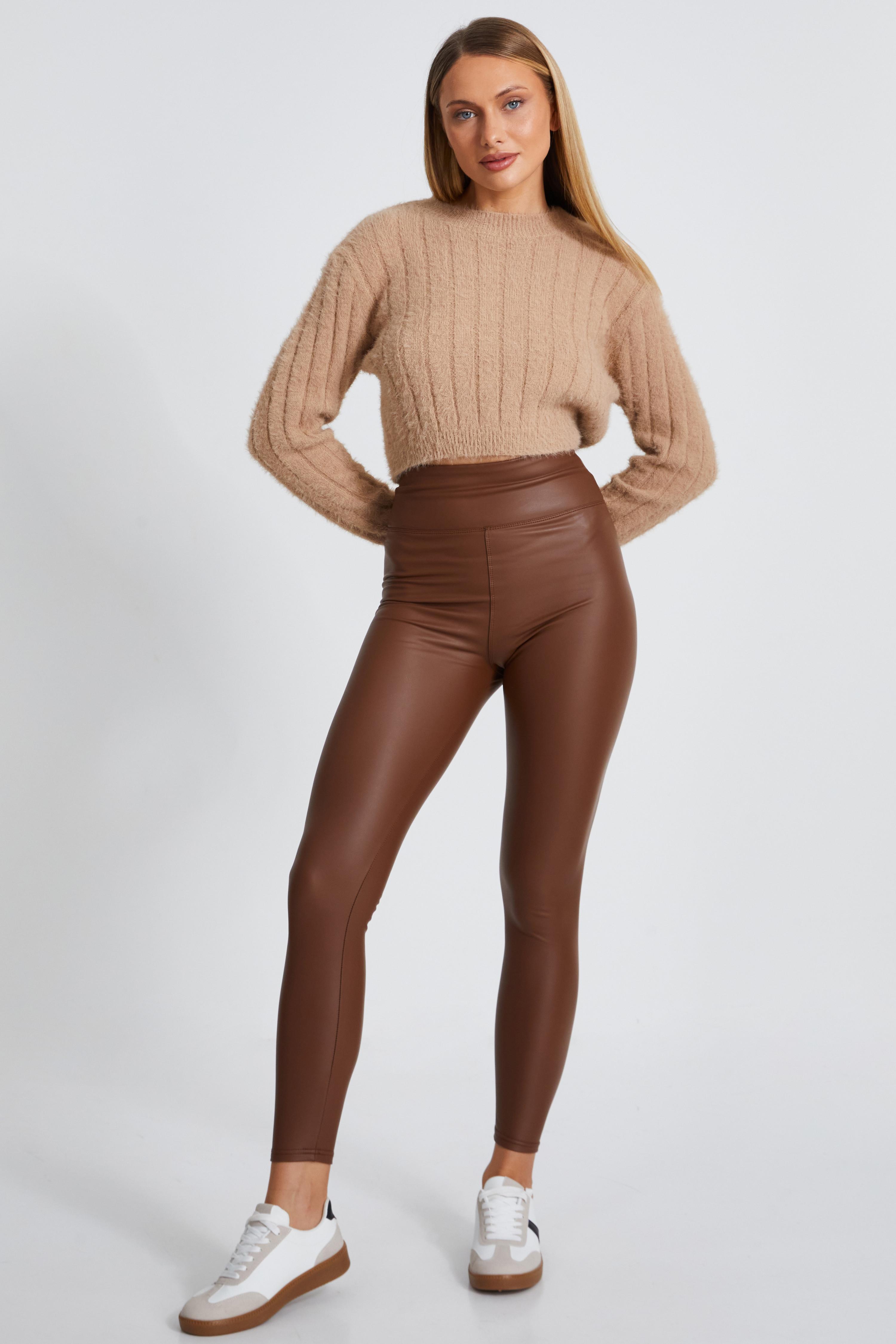 Brown Faux Leather Leggings QUIZ Clothing