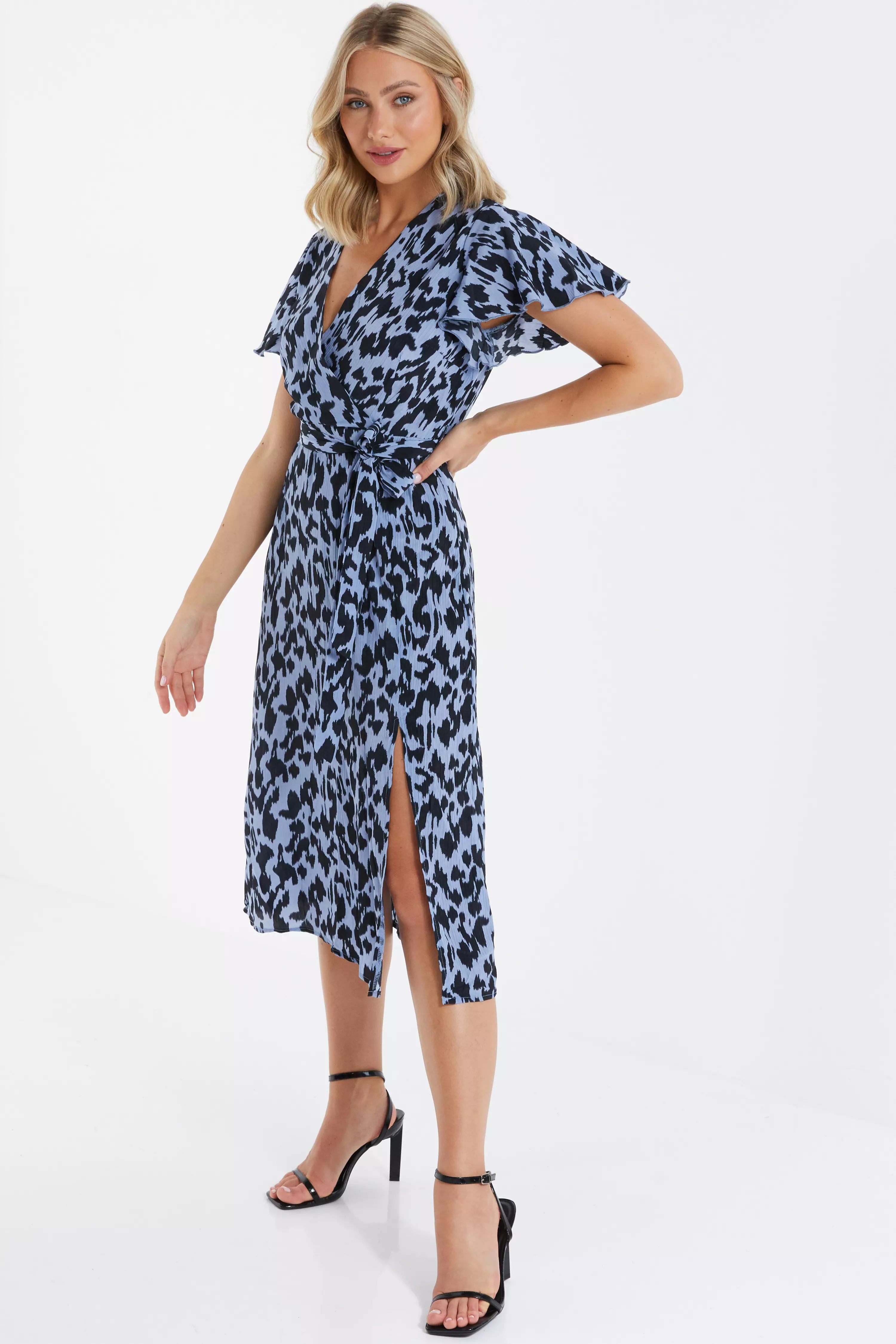 Blue Animal Print Wrap Midi Dress - QUIZ Clothing