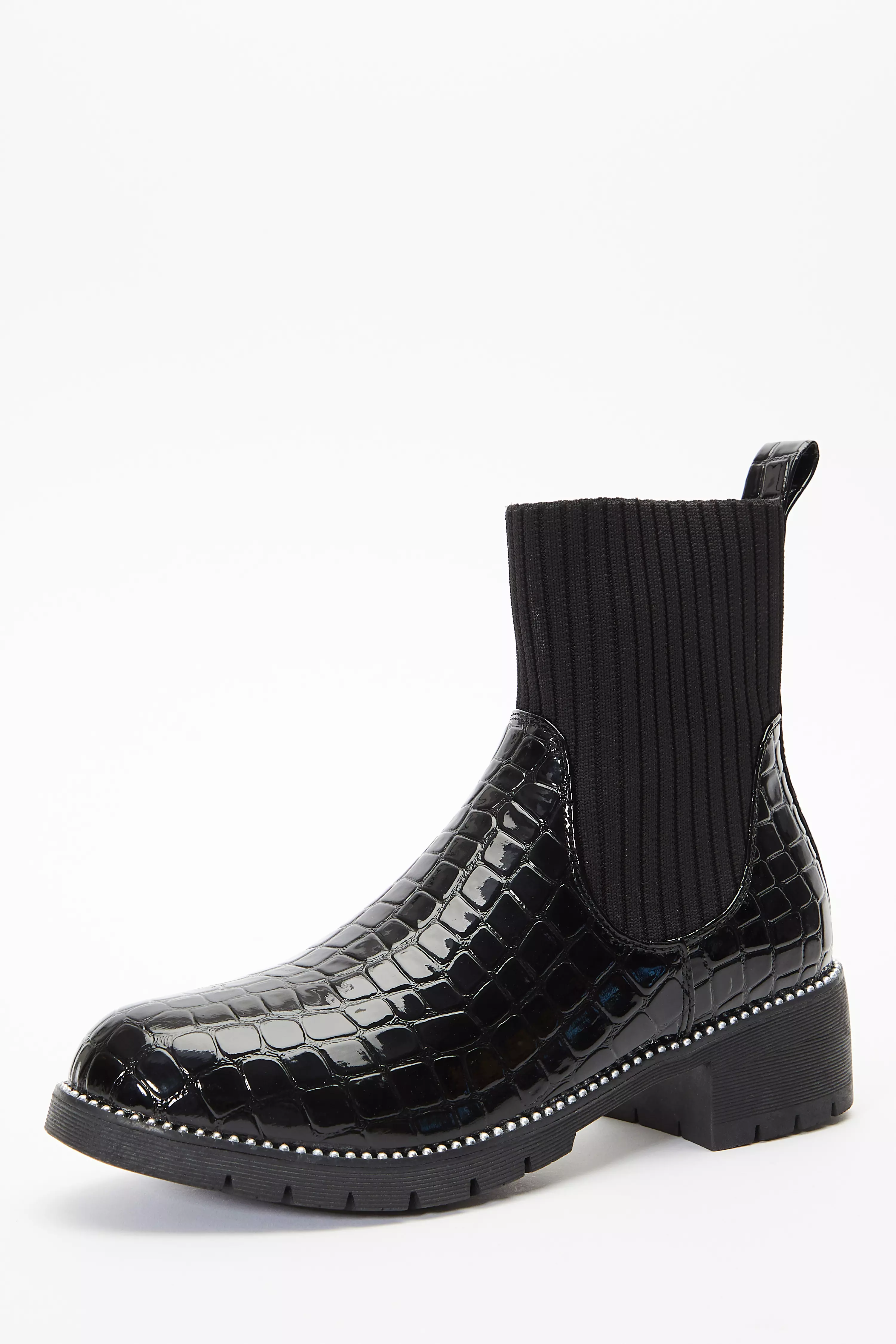 Black Crocodile Sock Ankle Boots QUIZ Clothing