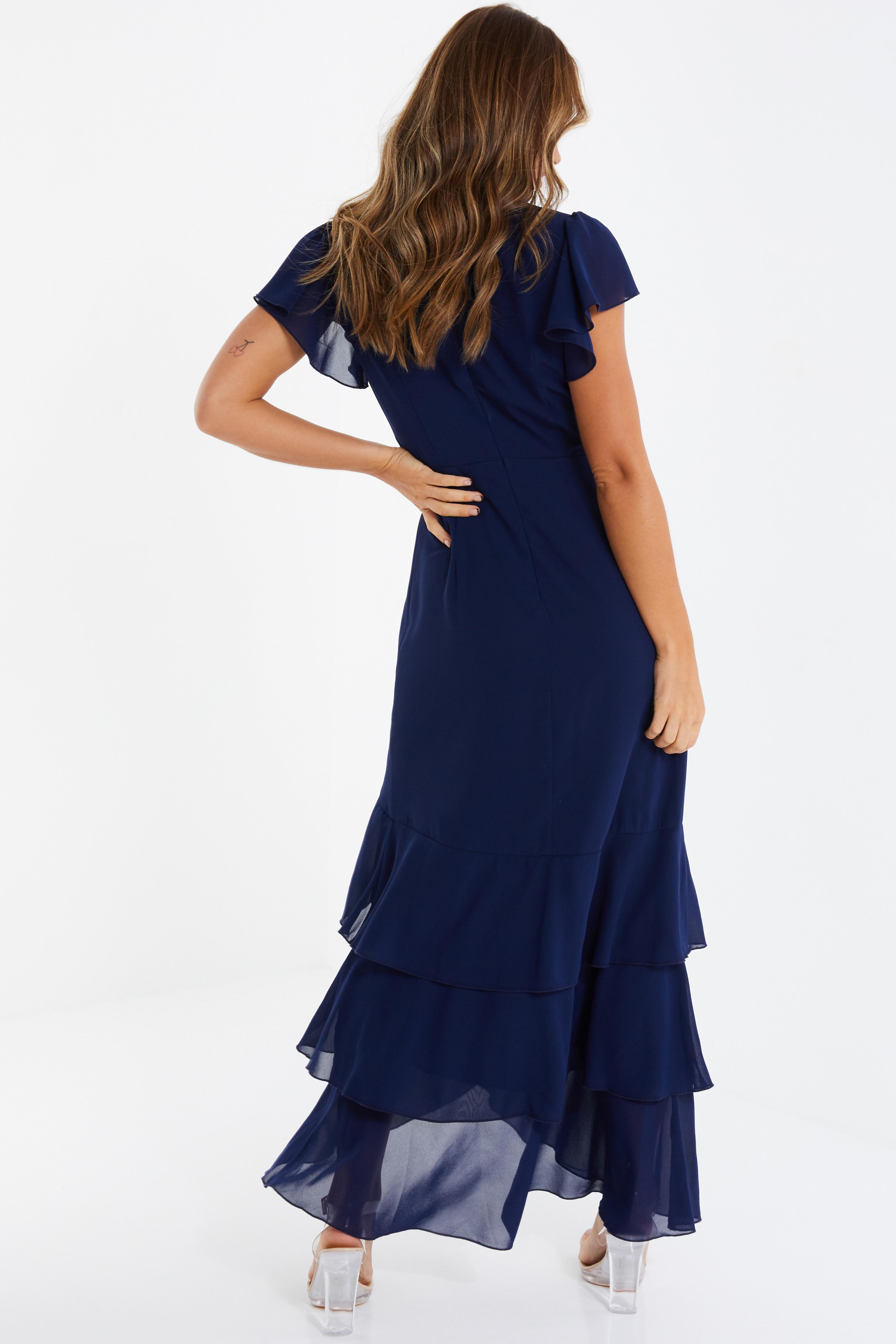 quiz navy chiffon high neck maxi dress