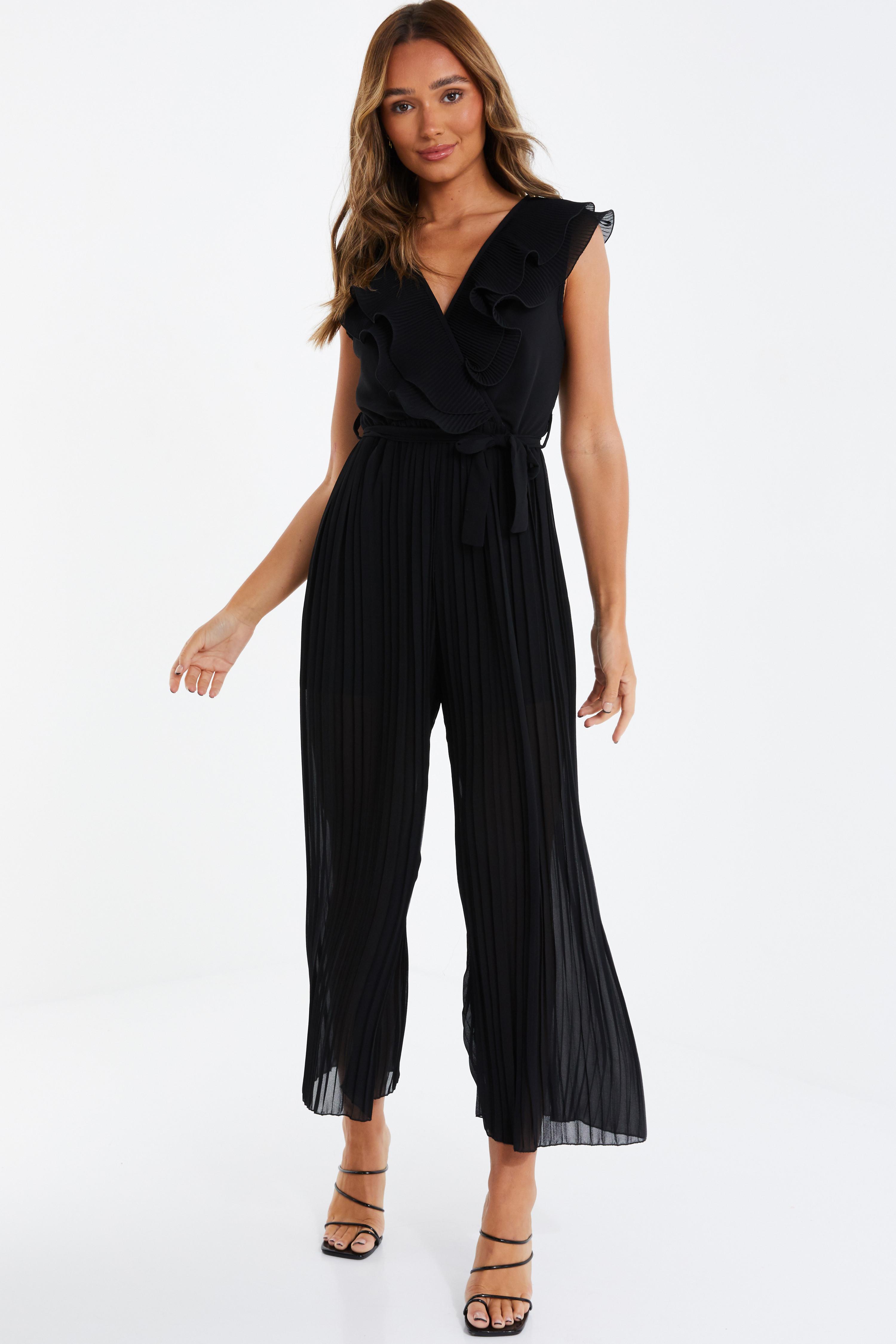 Black Chiffon Pleated Jumpsuit