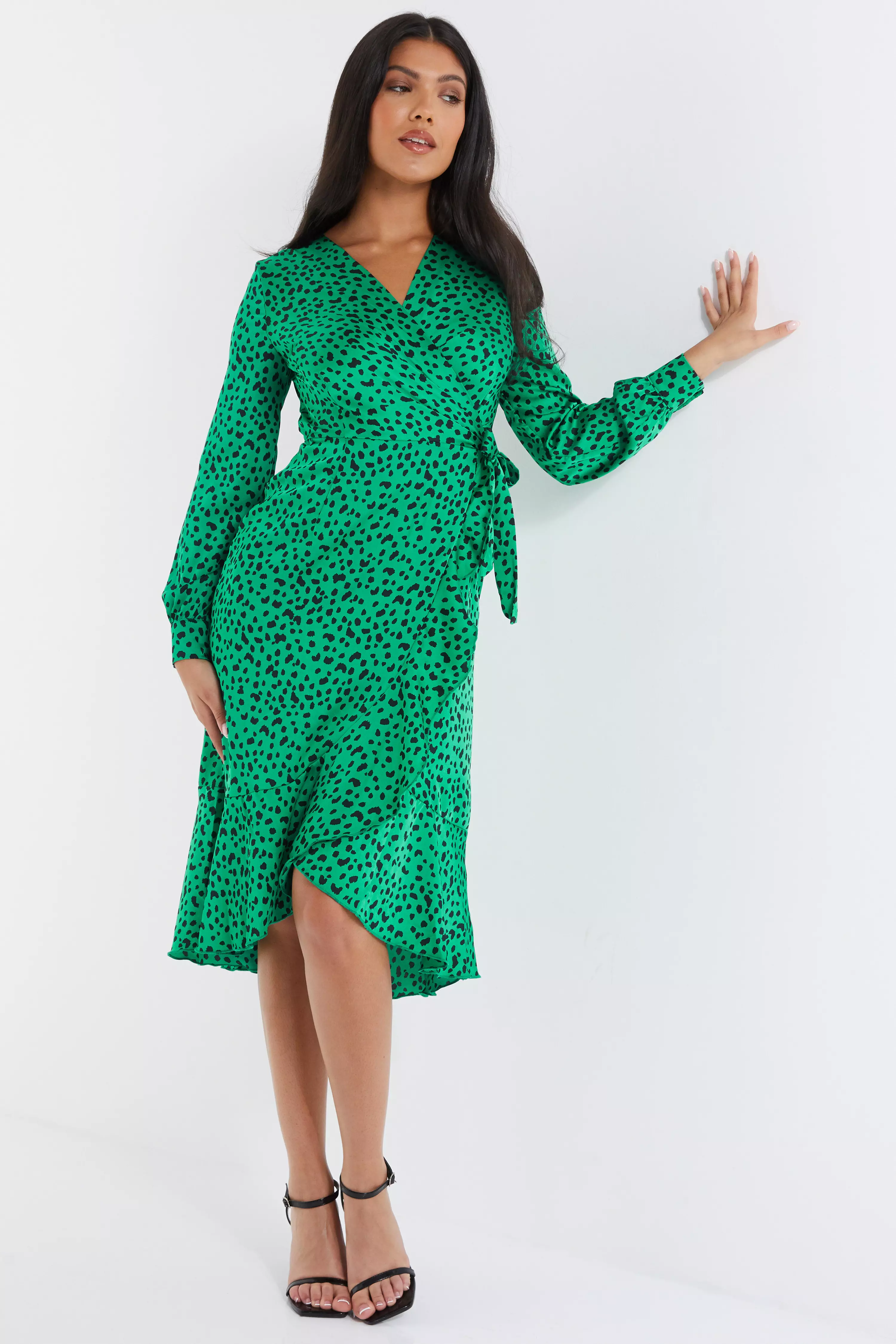 Green Animal Print Wrap Midi Dress QUIZ Clothing
