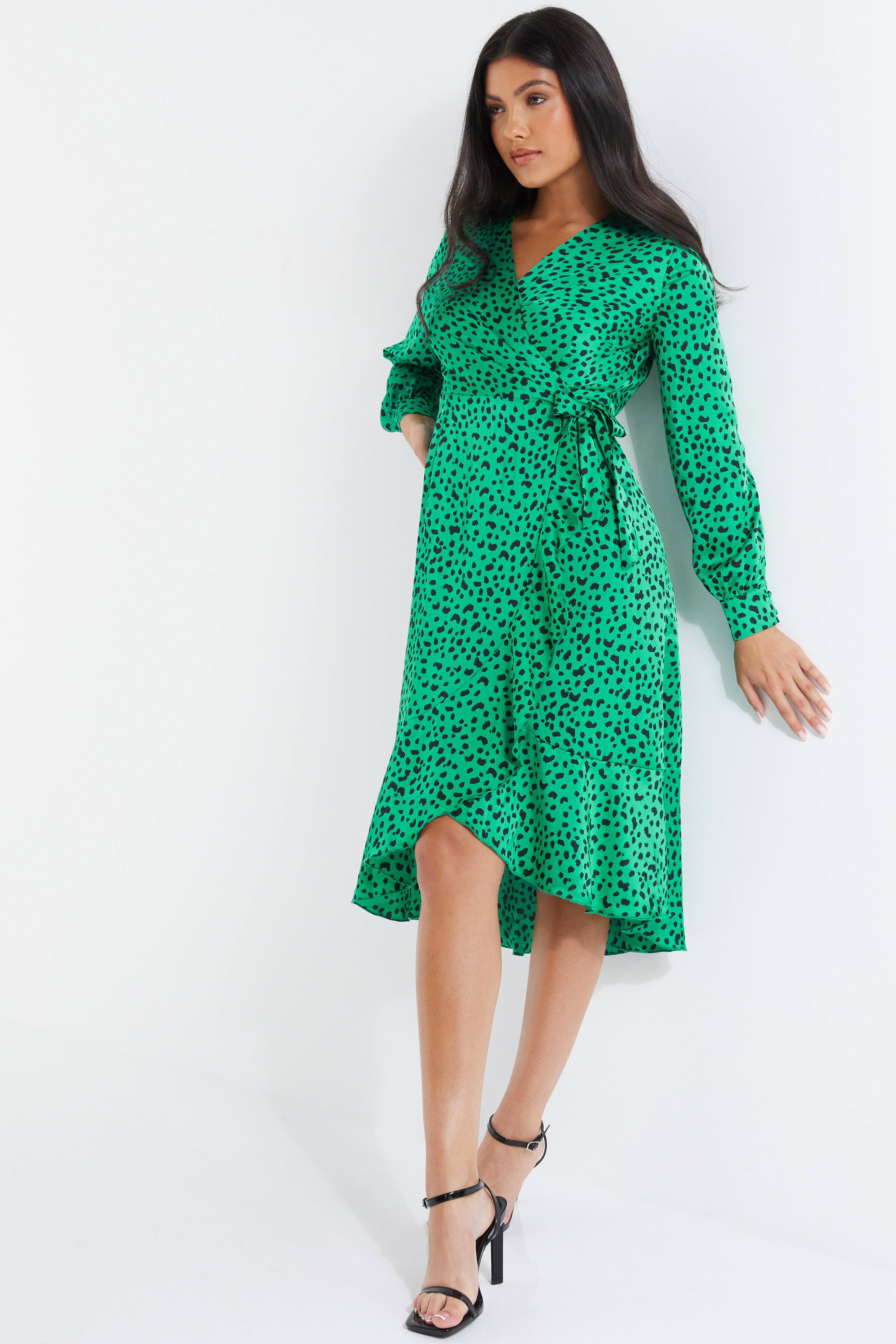 Green Animal Print Wrap Midi Dress QUIZ Clothing