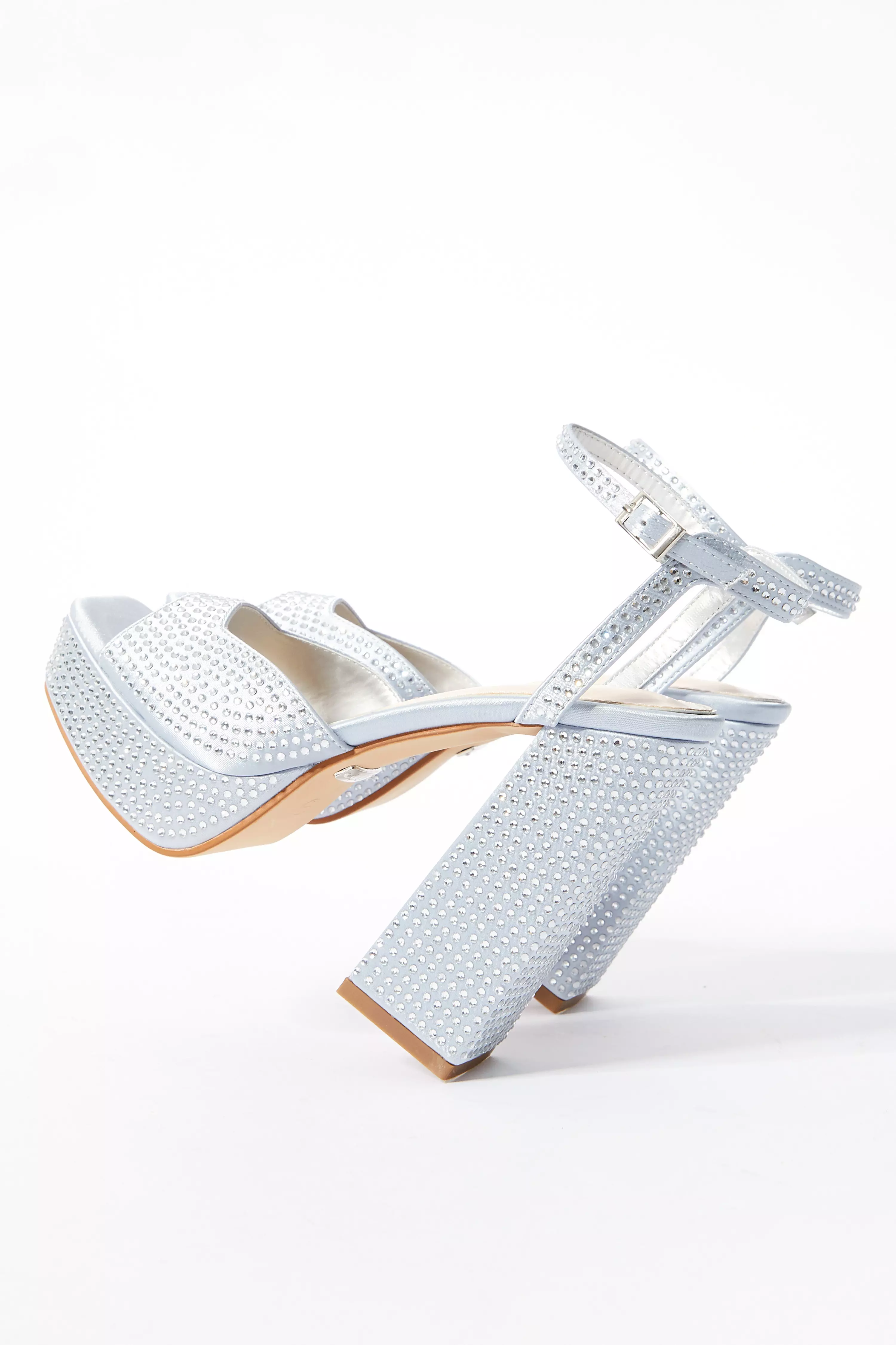 Silver Diamante Platform Heeled Sandals - QUIZ Clothing