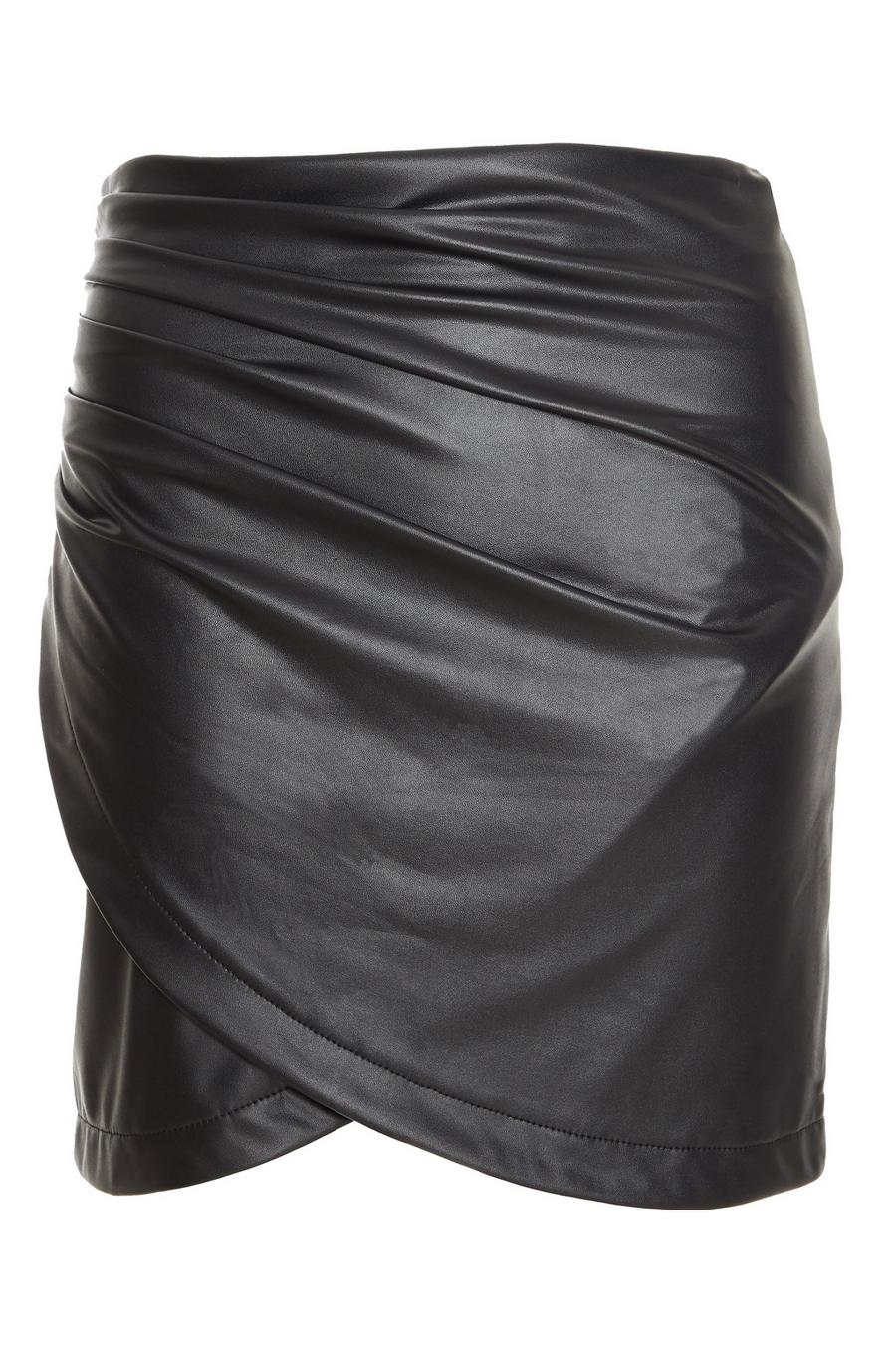 Black Faux Leather Wrap Mini Skirt Quiz Clothing