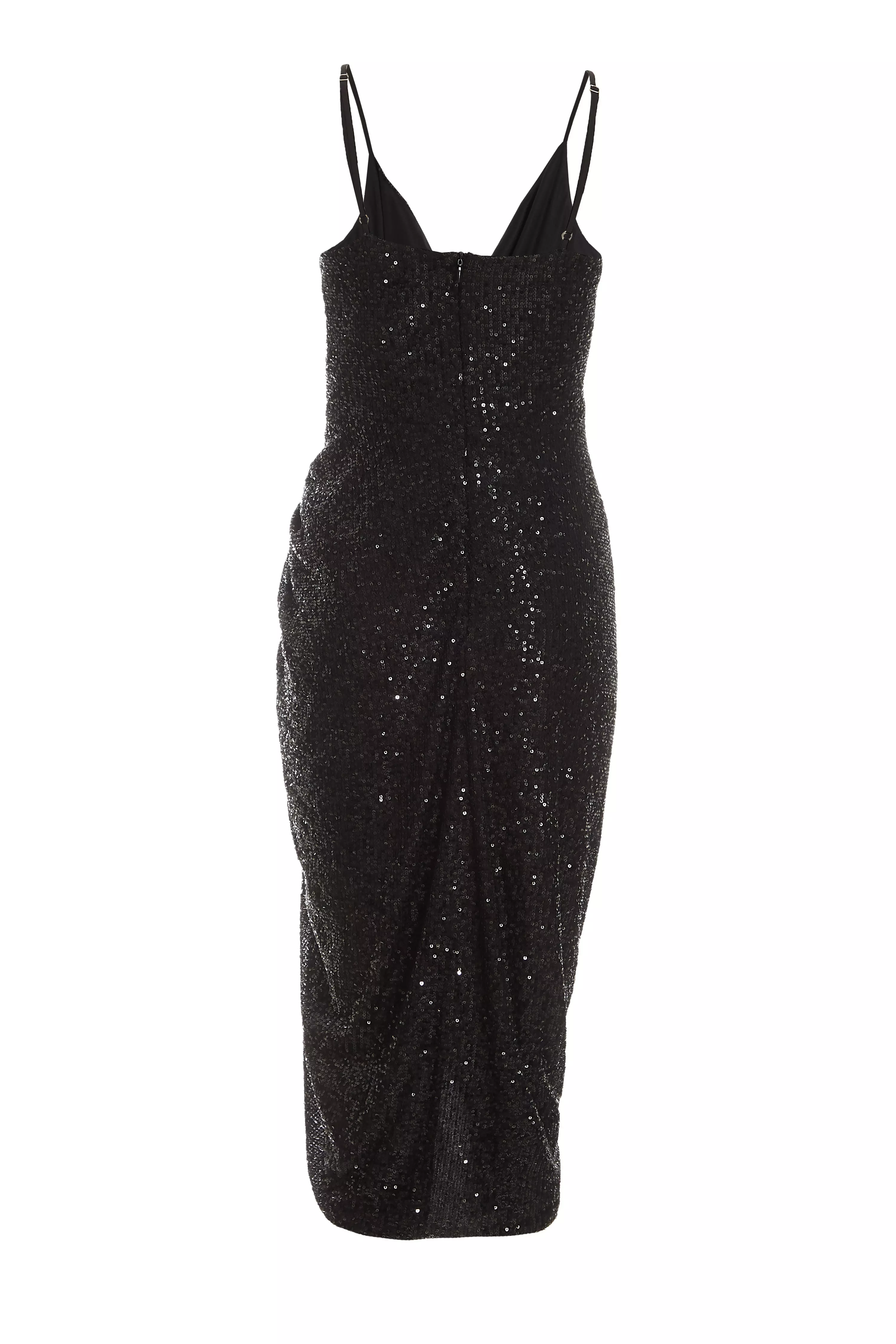 Black Sequin Ruched Midi Dress - QUIZ Clothing
