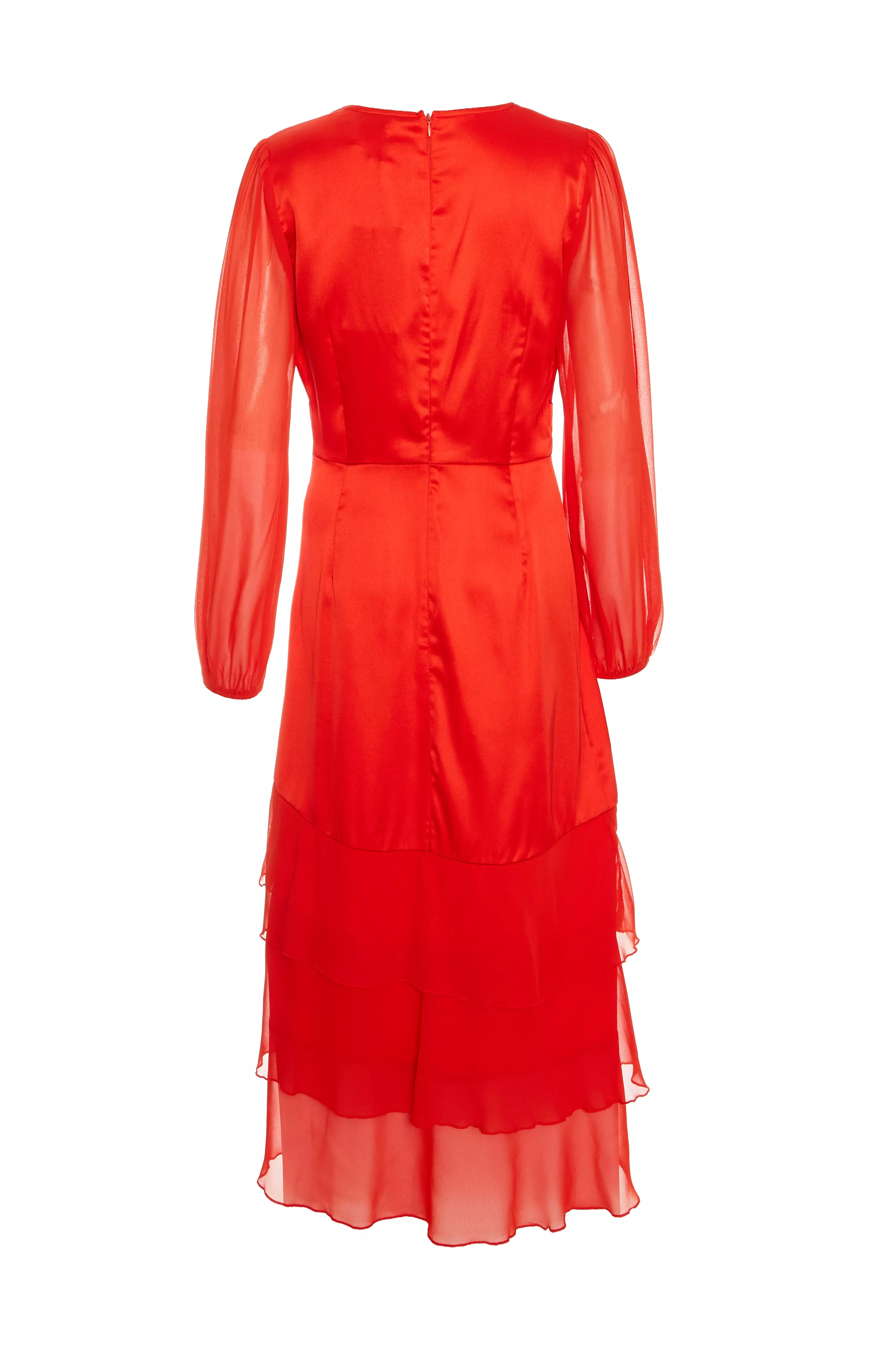 Orange Satin Frill Midi Dress - QUIZ Clothing