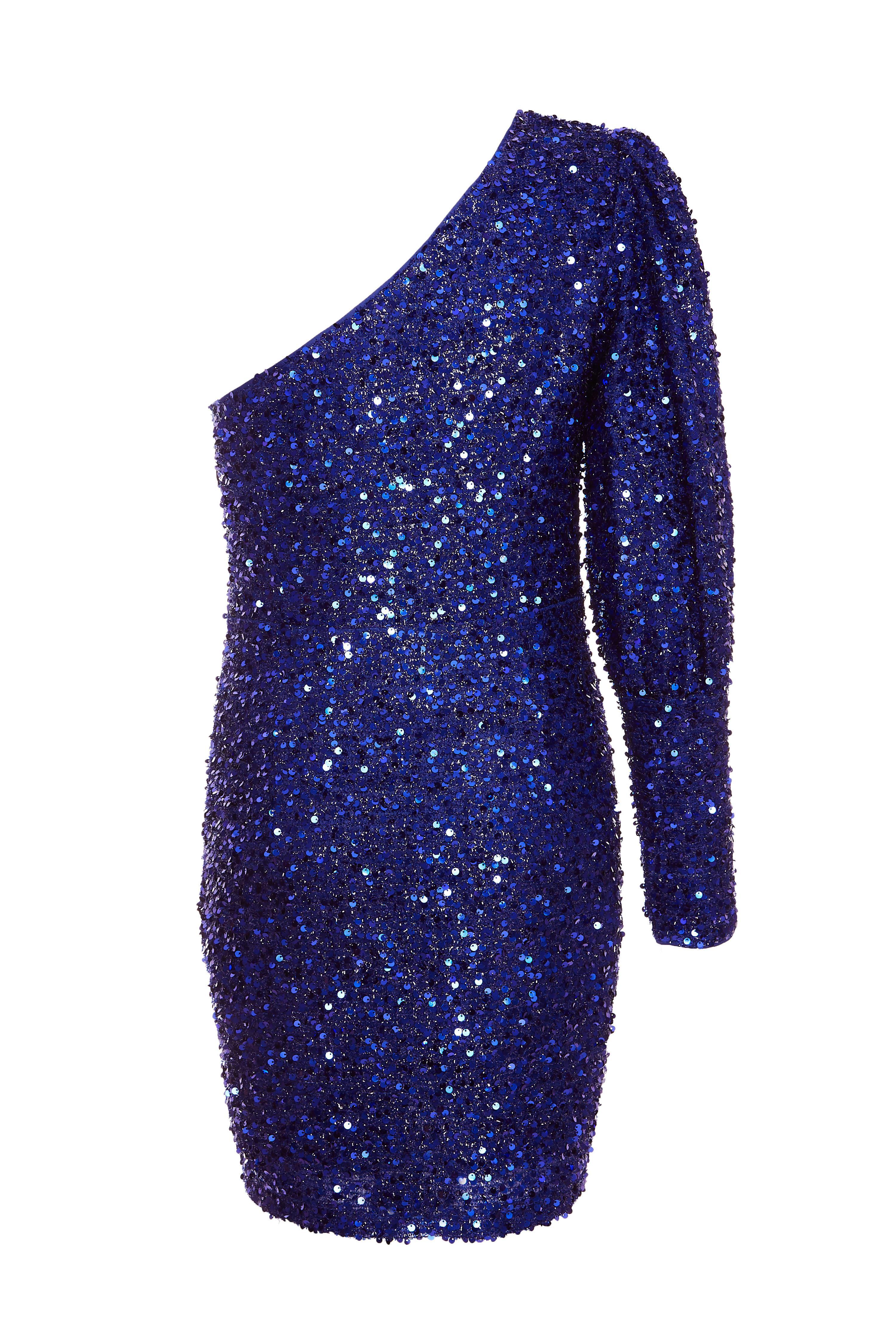 Sparkly Royal Blue Sequin One Shoulder Sheath Mini Dresses
