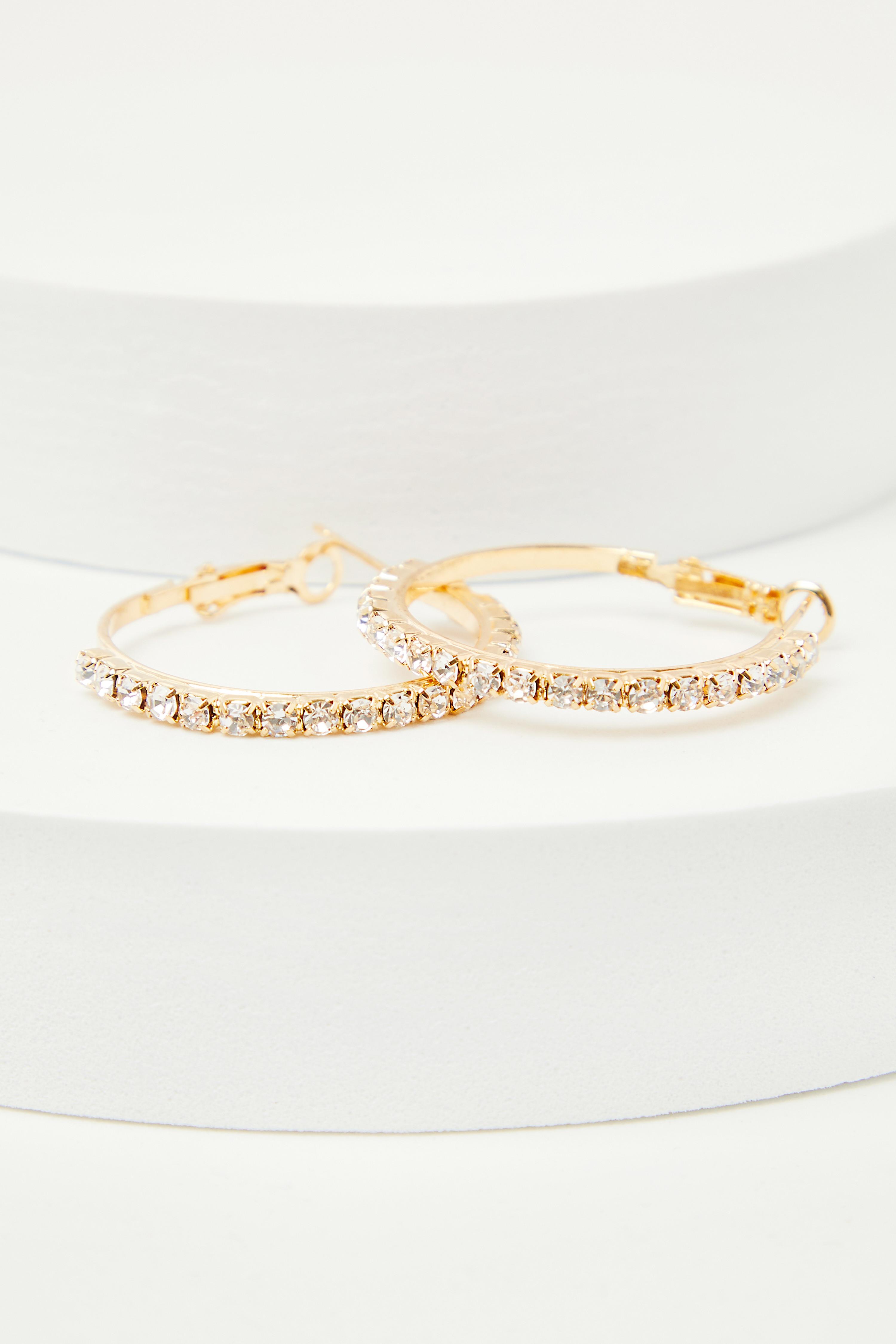 Gold Diamante Hoop Earrings QUIZ Clothing