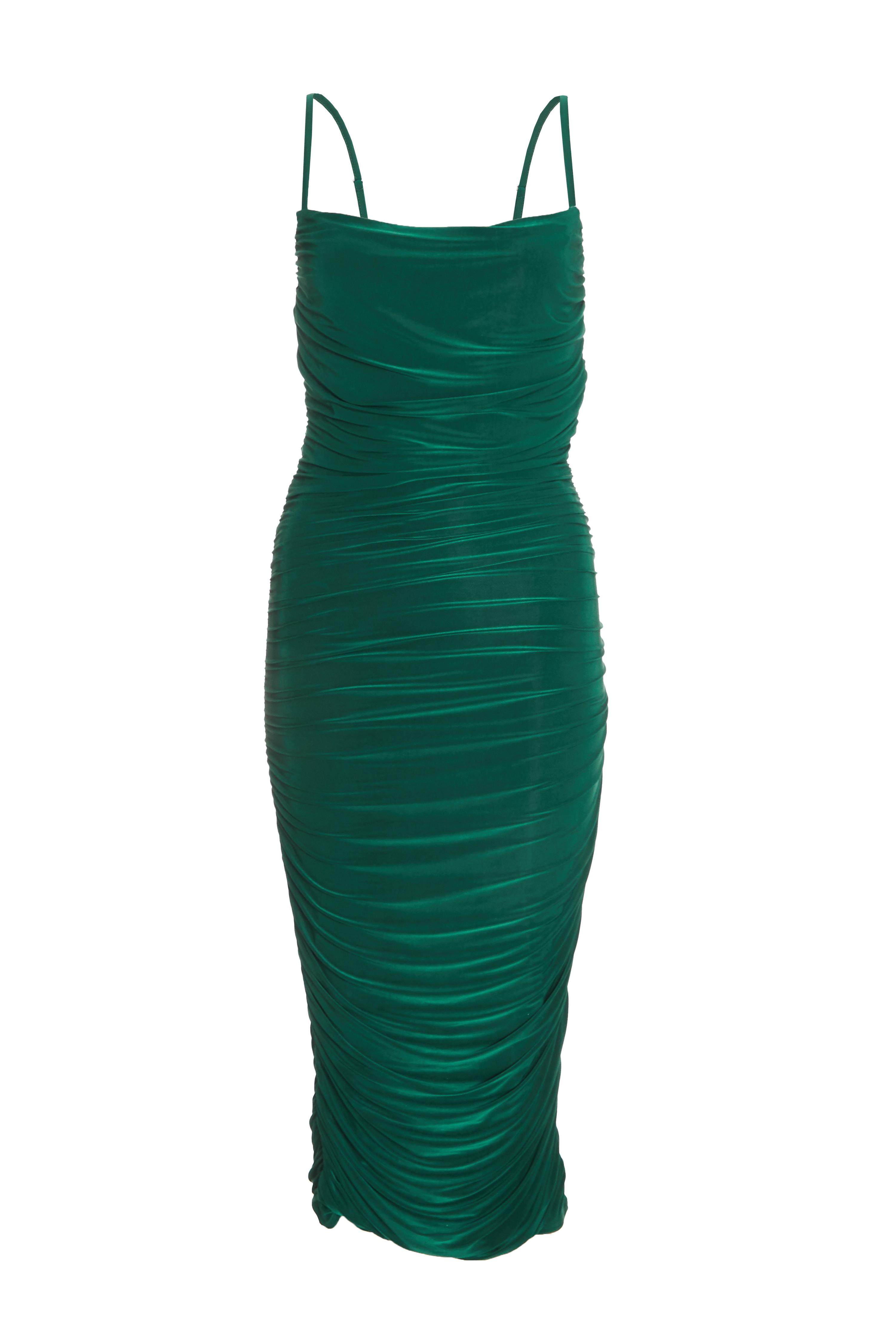 You're My Type Cowl Neck Ruched Bodycon Midi Dress in Green