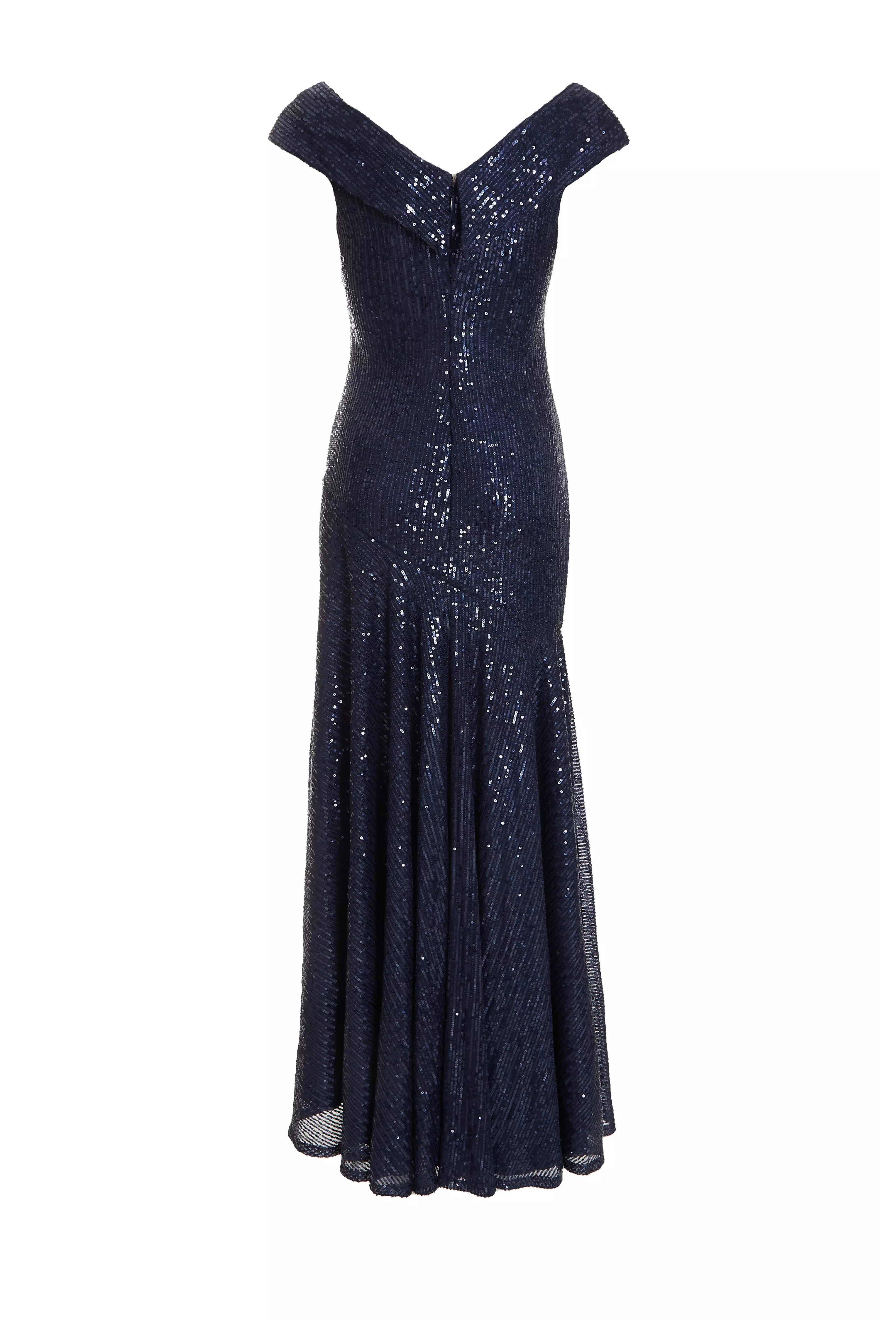 Navy Sequin Ruched Maxi Dress - QUIZ Clothing