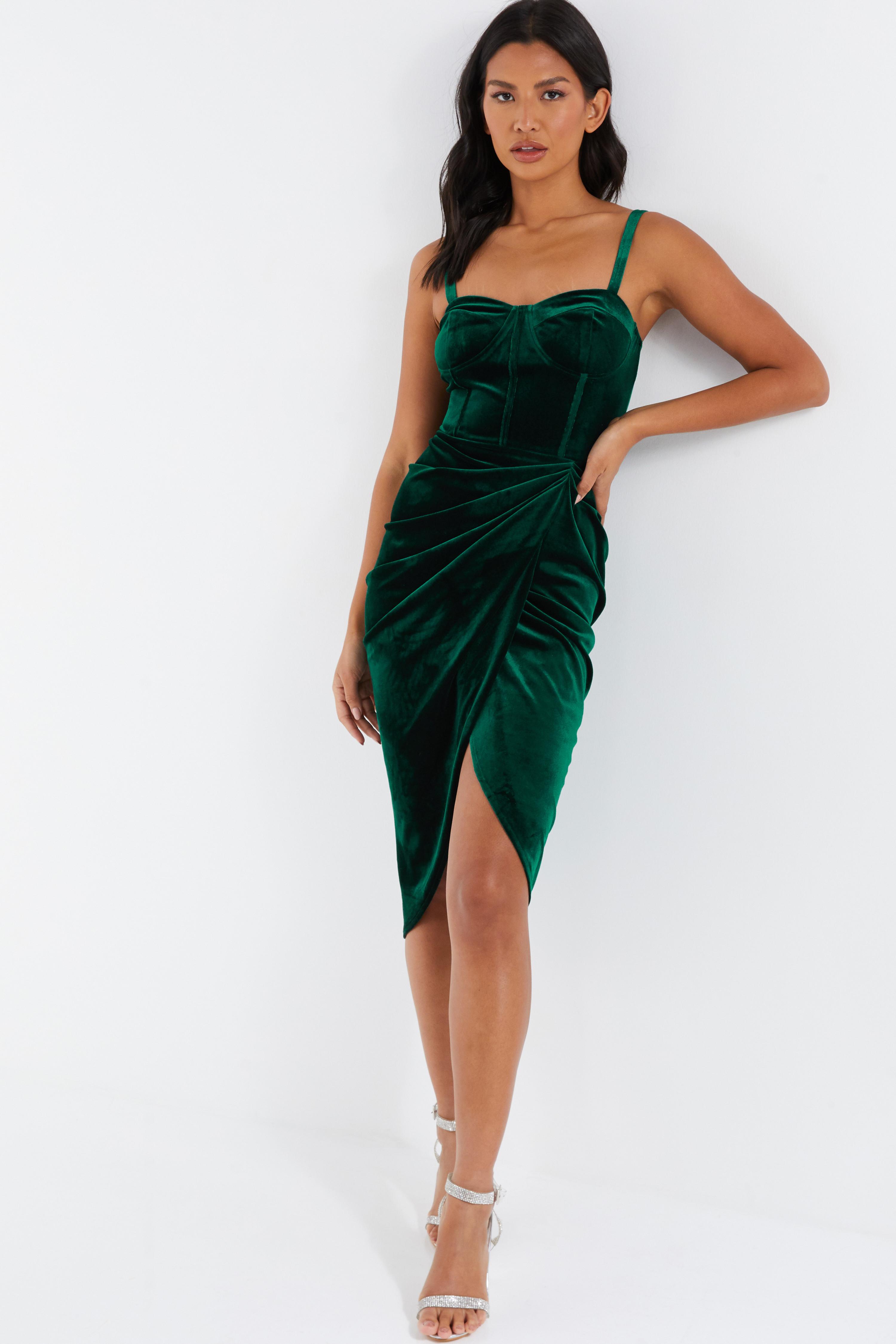 Quiz bottle store green velvet dress