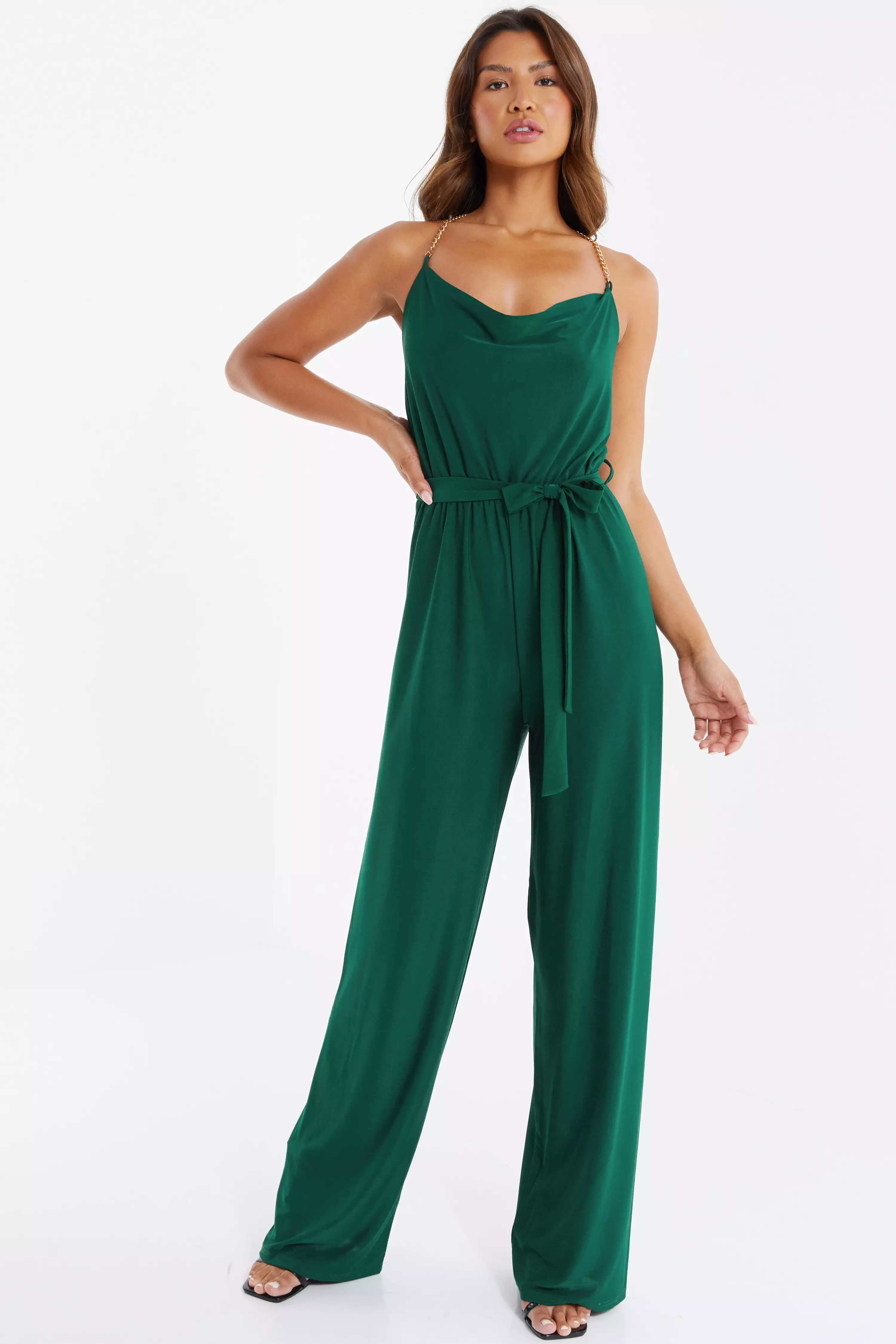 Green Cowl Neck Palazzo Jumpsuit QUIZ Clothing