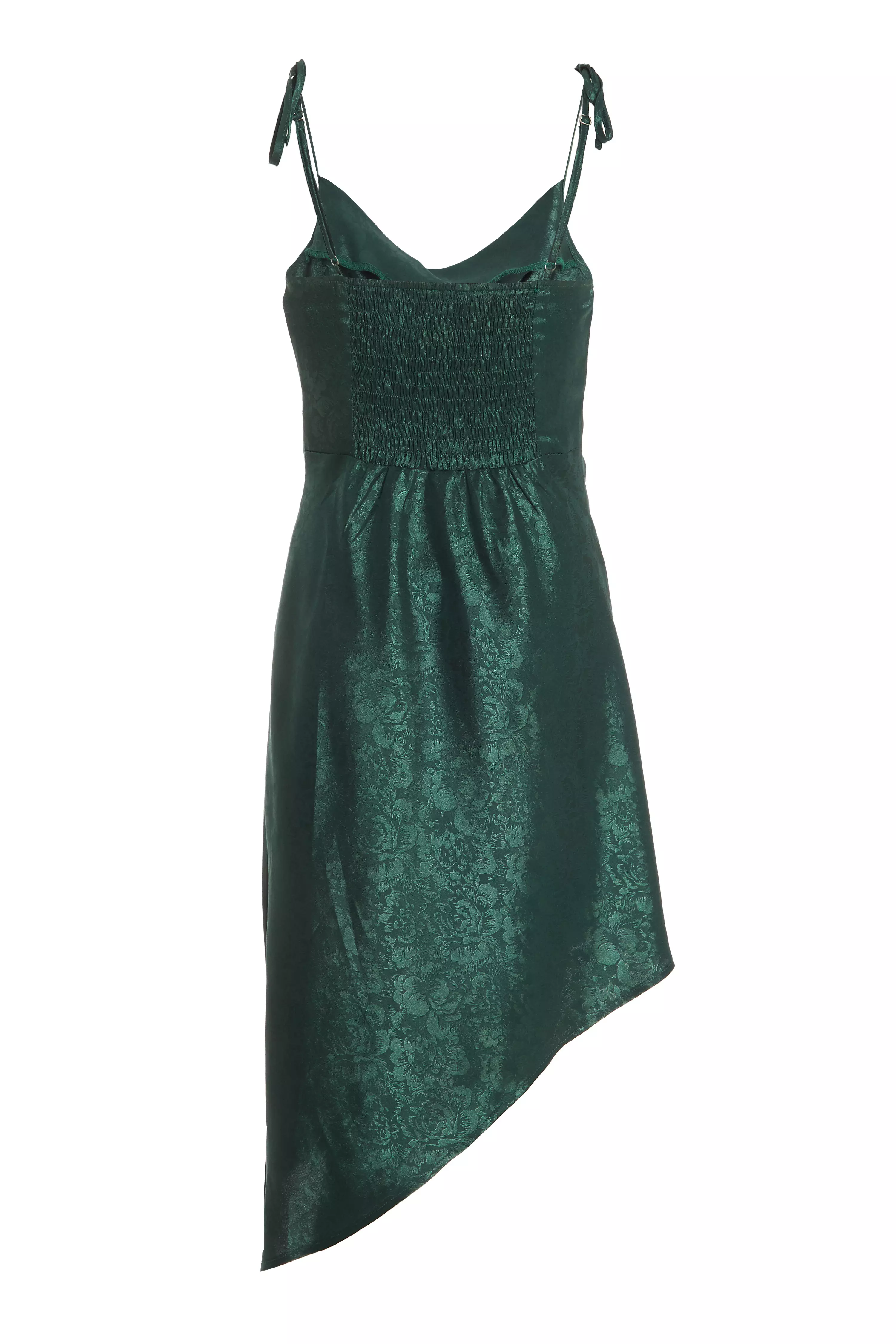 Petite Bottle Green Satin Jacquard Floral Midi Dress - QUIZ Clothing