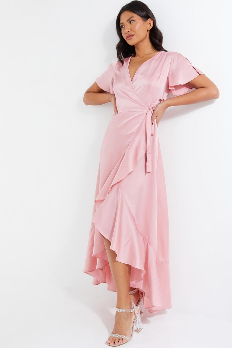 Delphine Pink Satin Maxi Dress