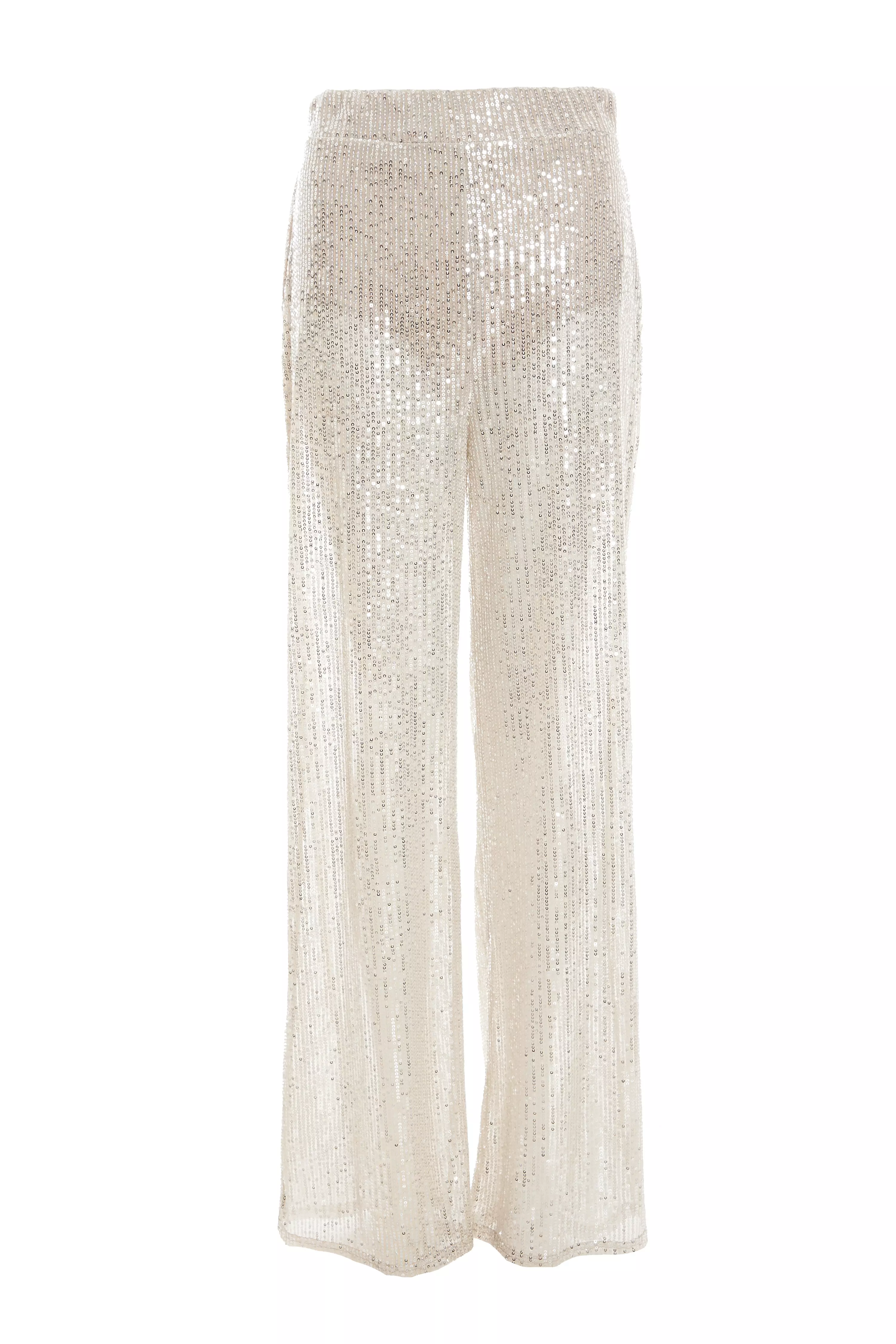 Champagne Sequin Palazzo Trousers - QUIZ Clothing