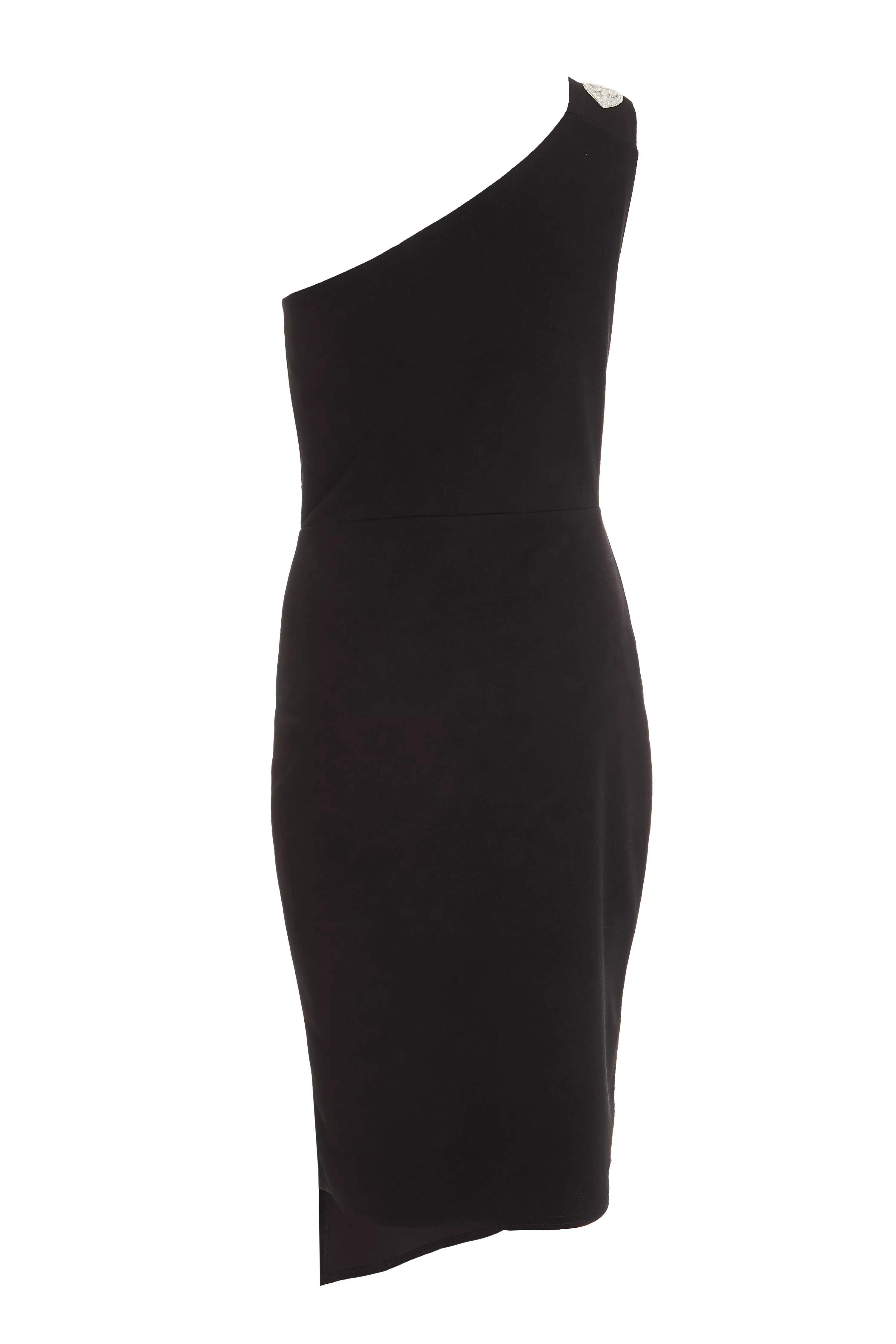 Black One Shoulder Embellished Midi Dress - QUIZ Clothing