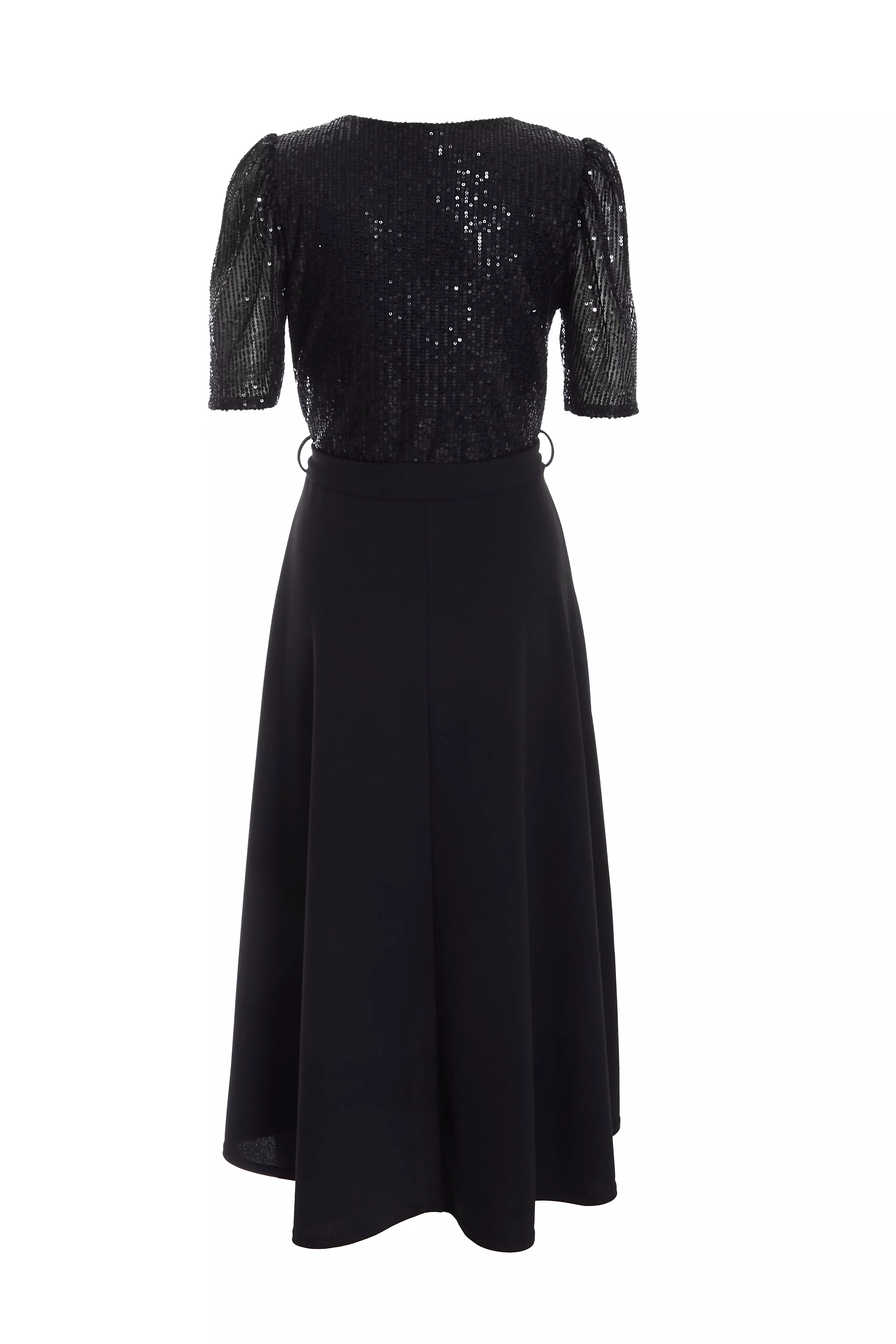 Black Sequin Wrap Dip Hem Midi Dress - QUIZ Clothing