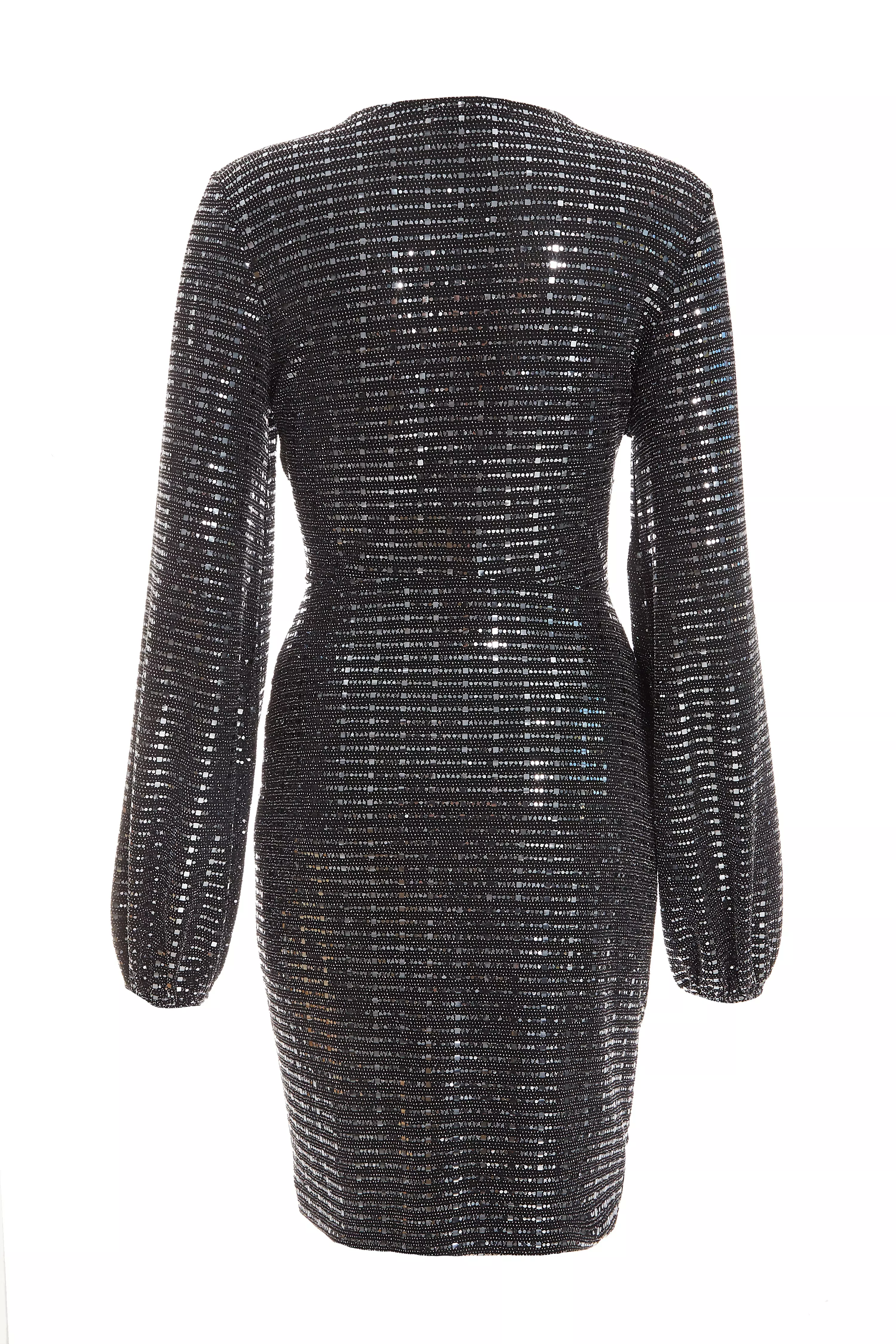 Black Sequin Ruched Bodycon Mini Dress - QUIZ Clothing