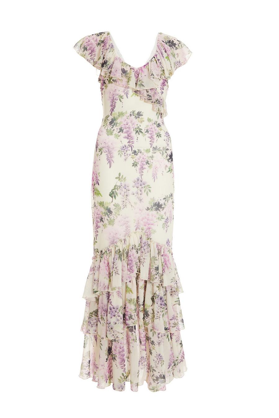 Purple floral frill sale maxi dress river island