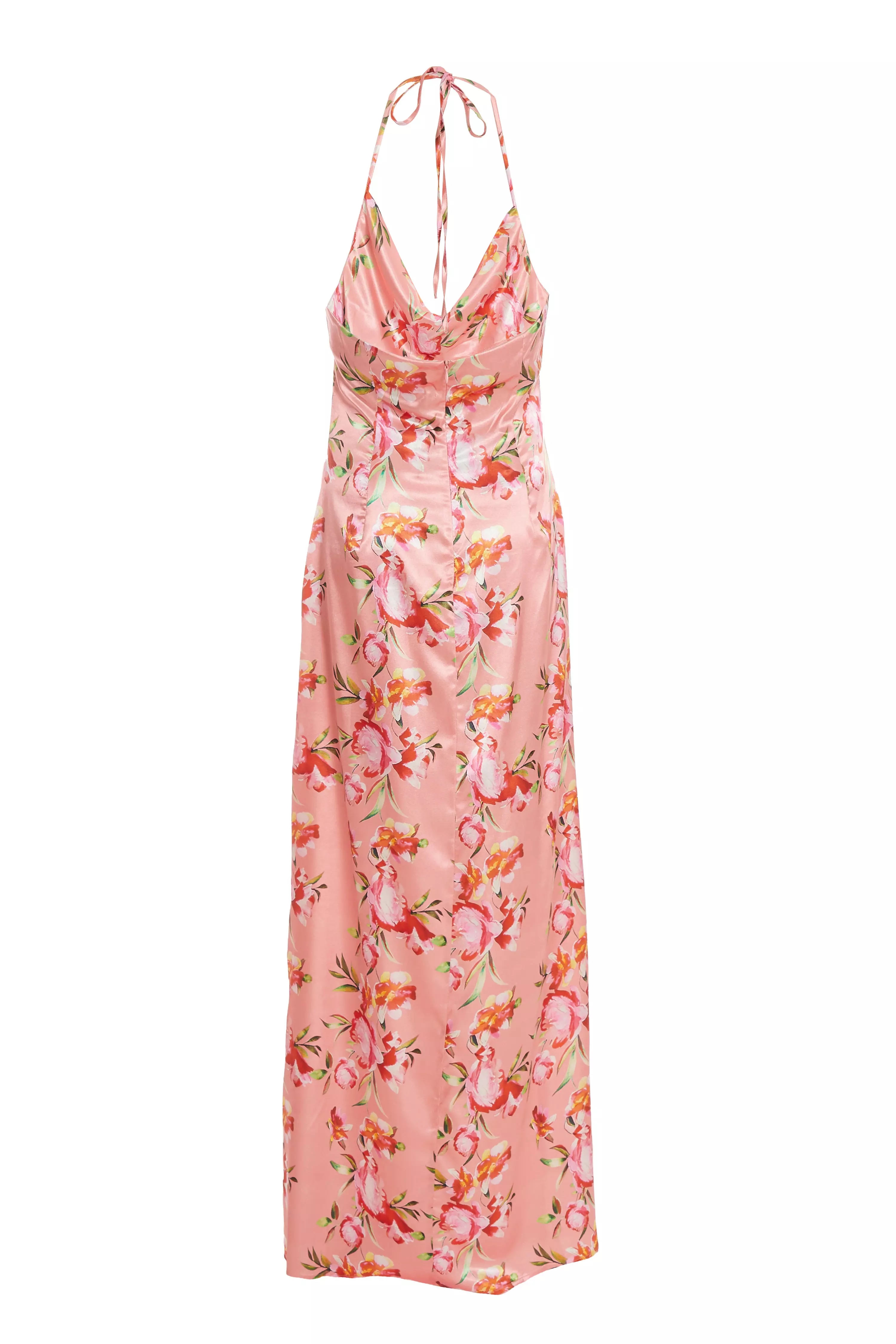 Coral Floral Satin Maxi Dress - QUIZ Clothing