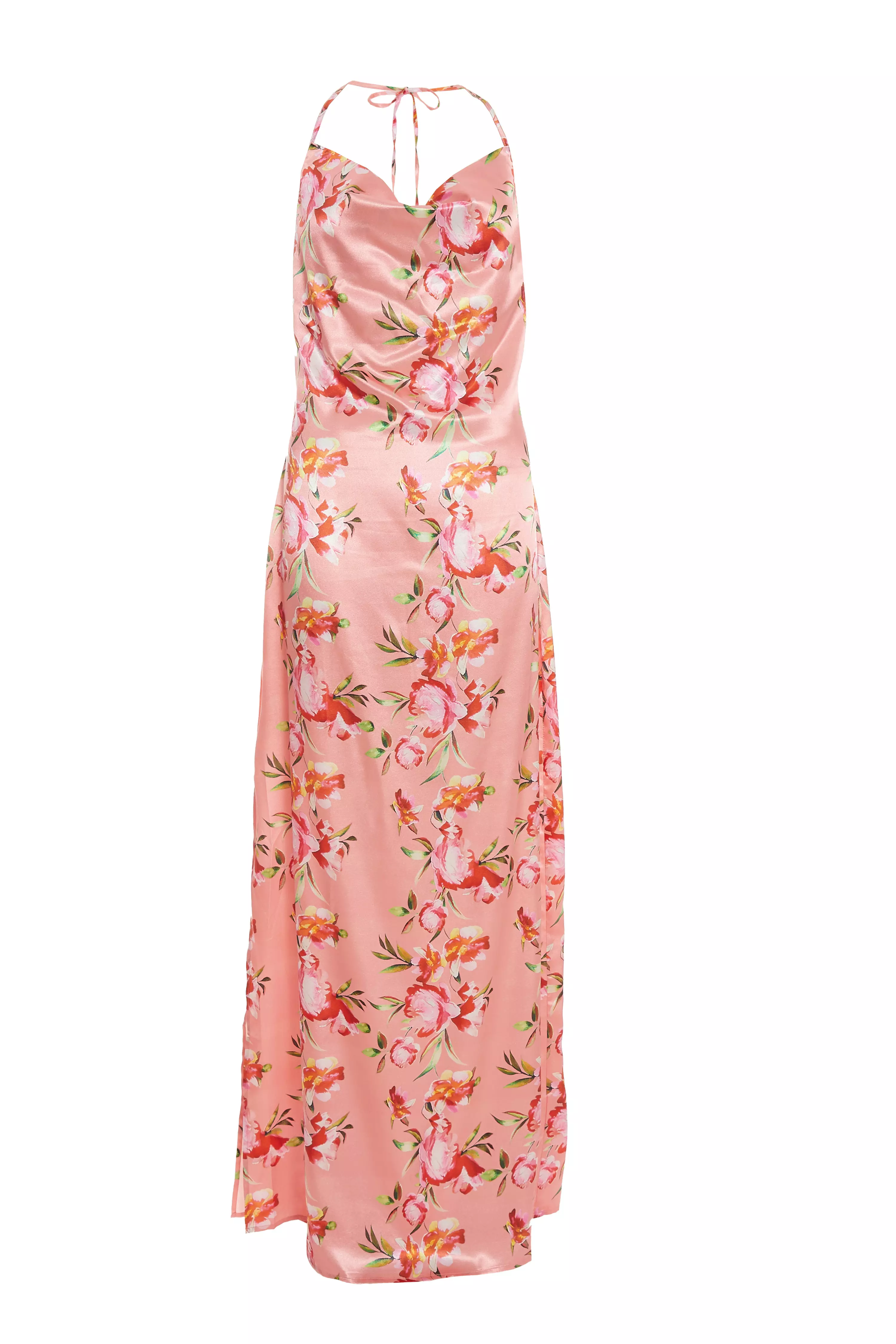 Coral Floral Satin Maxi Dress - QUIZ Clothing