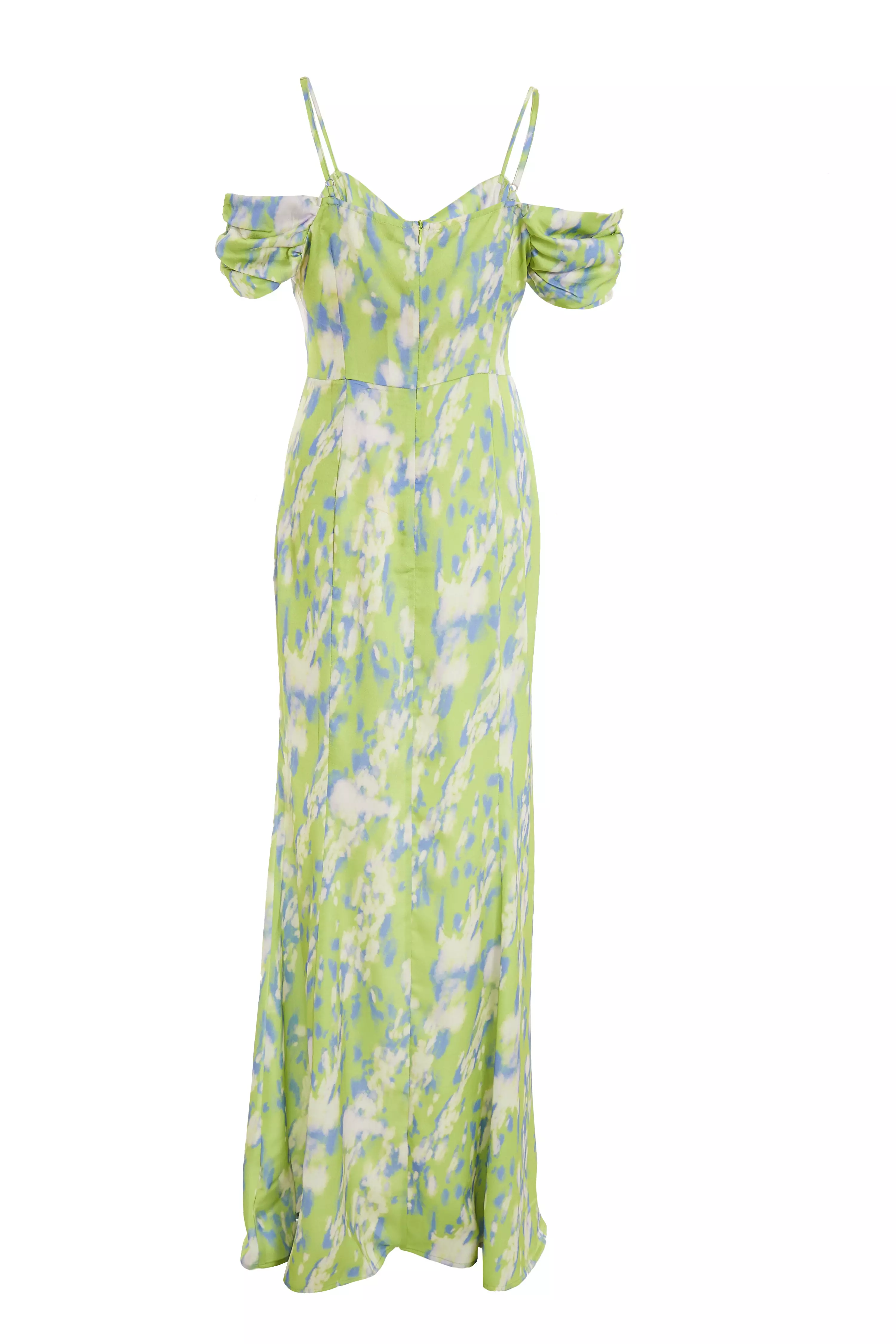 Petite Lime Marble Print Satin Maxi Dress - QUIZ Clothing