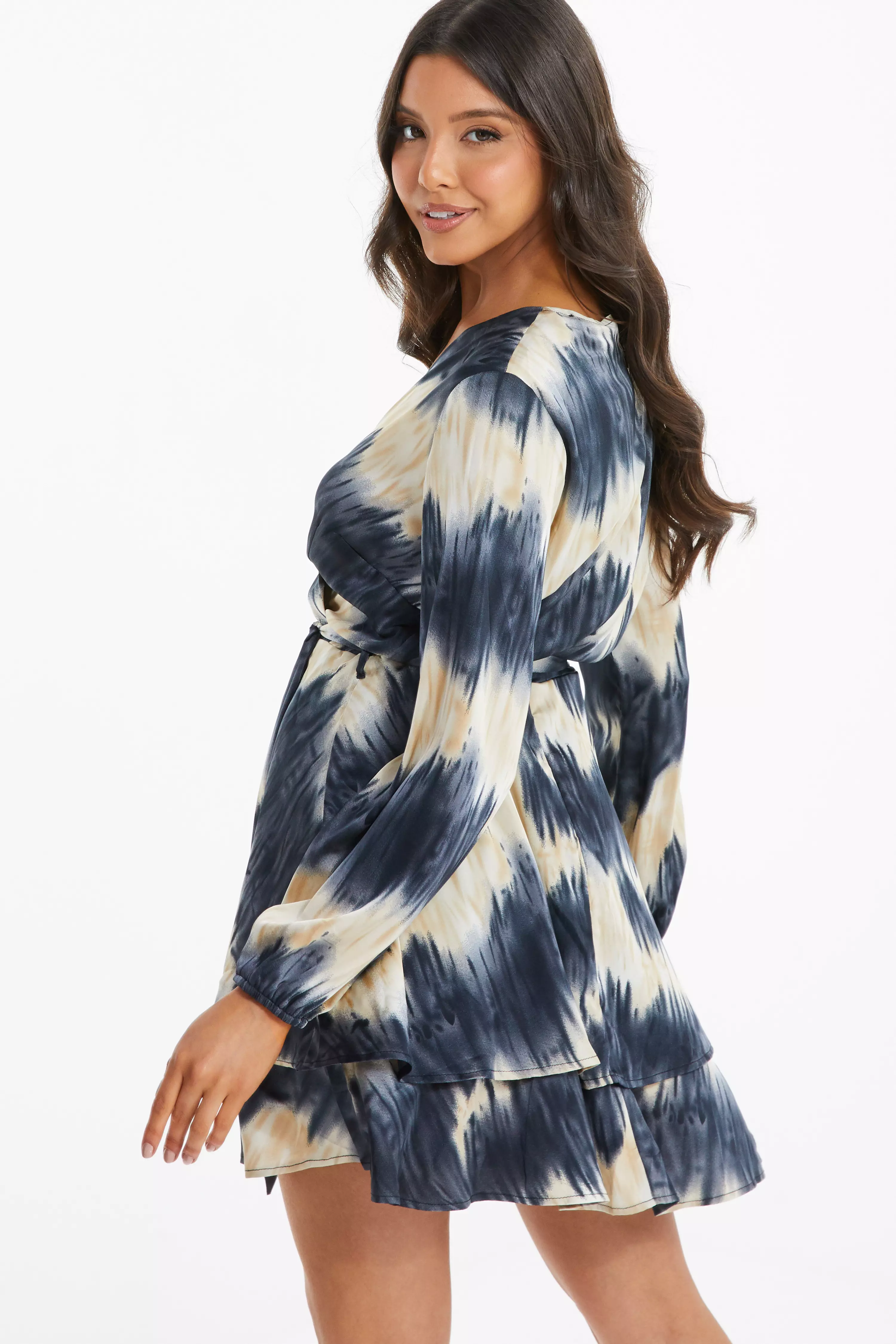 Navy Chiffon Dobby Mini Skater Dress - QUIZ Clothing