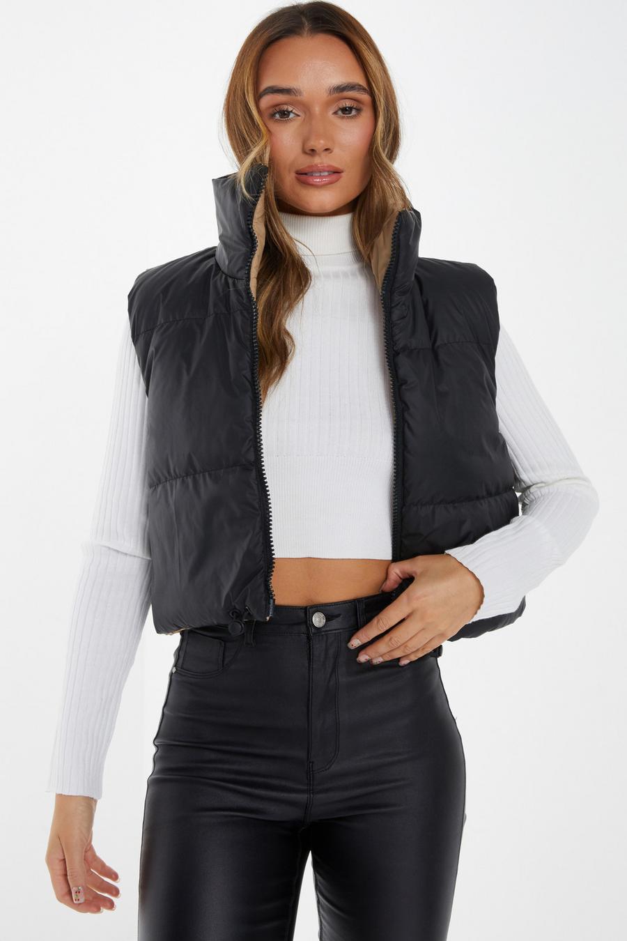 Black Reversible Padded Crop Gilet Quiz Clothing