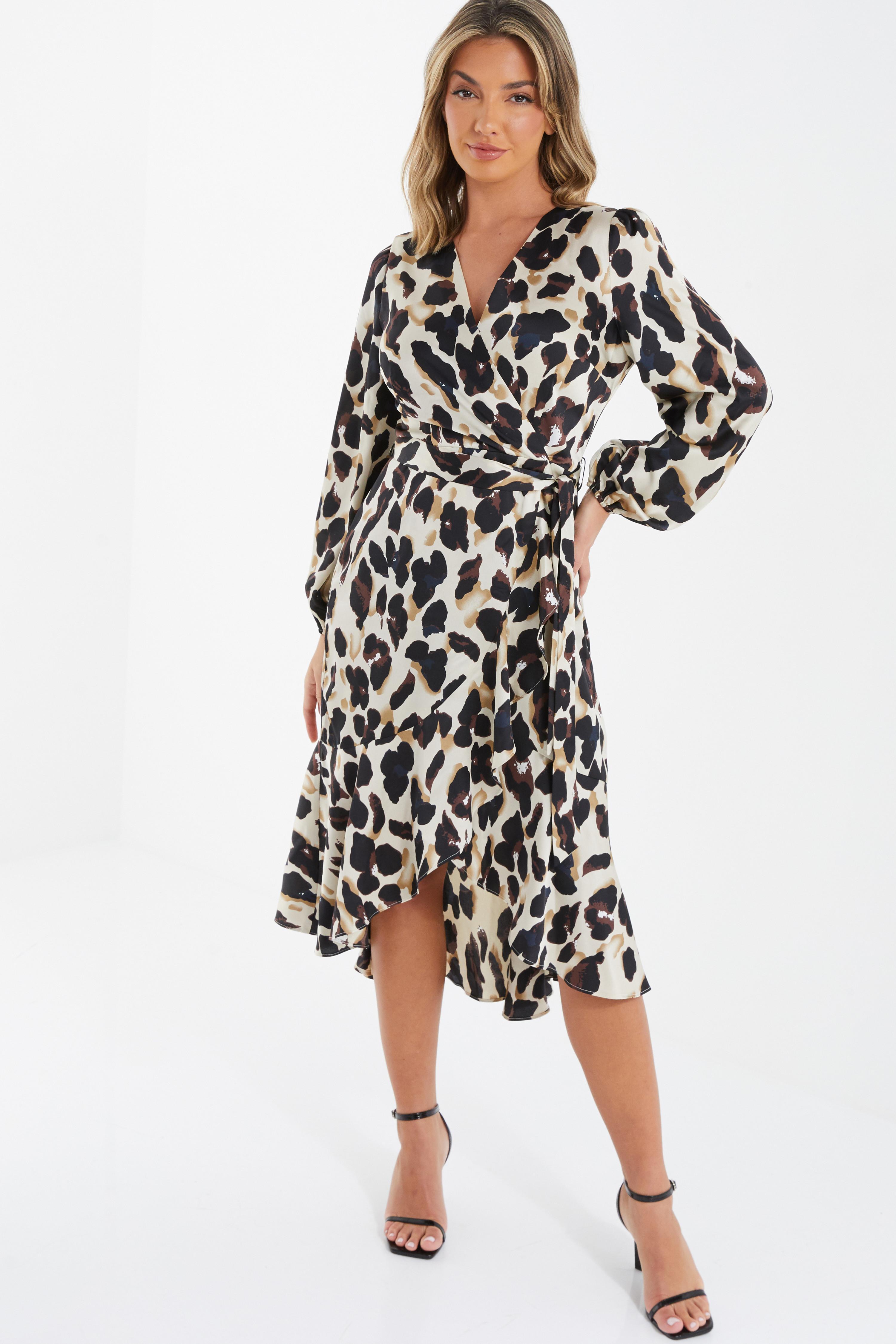 Stone Animal Print Satin Midi Dress
