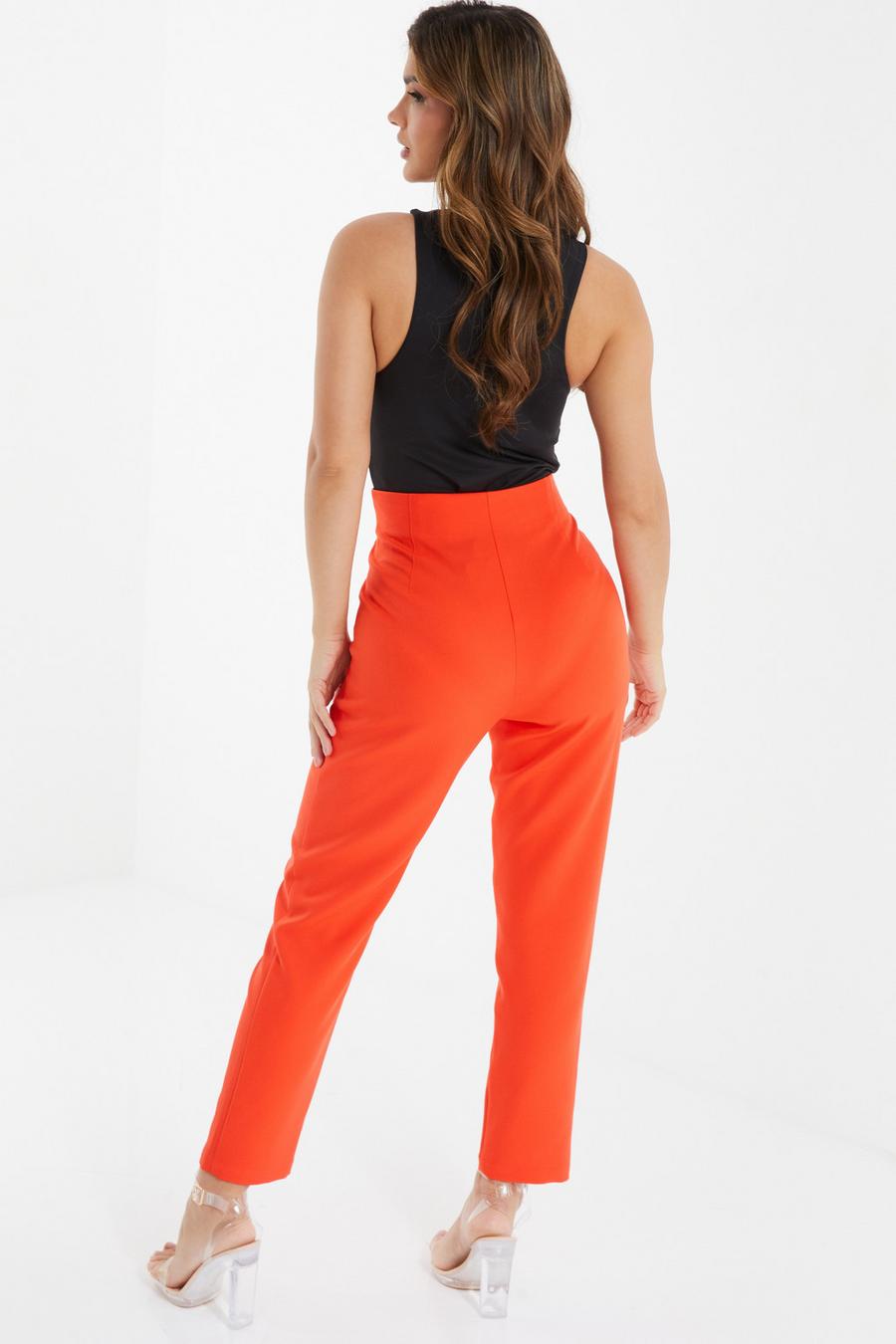 Orange High Waist Tailored Trousers - Quiz Clothing