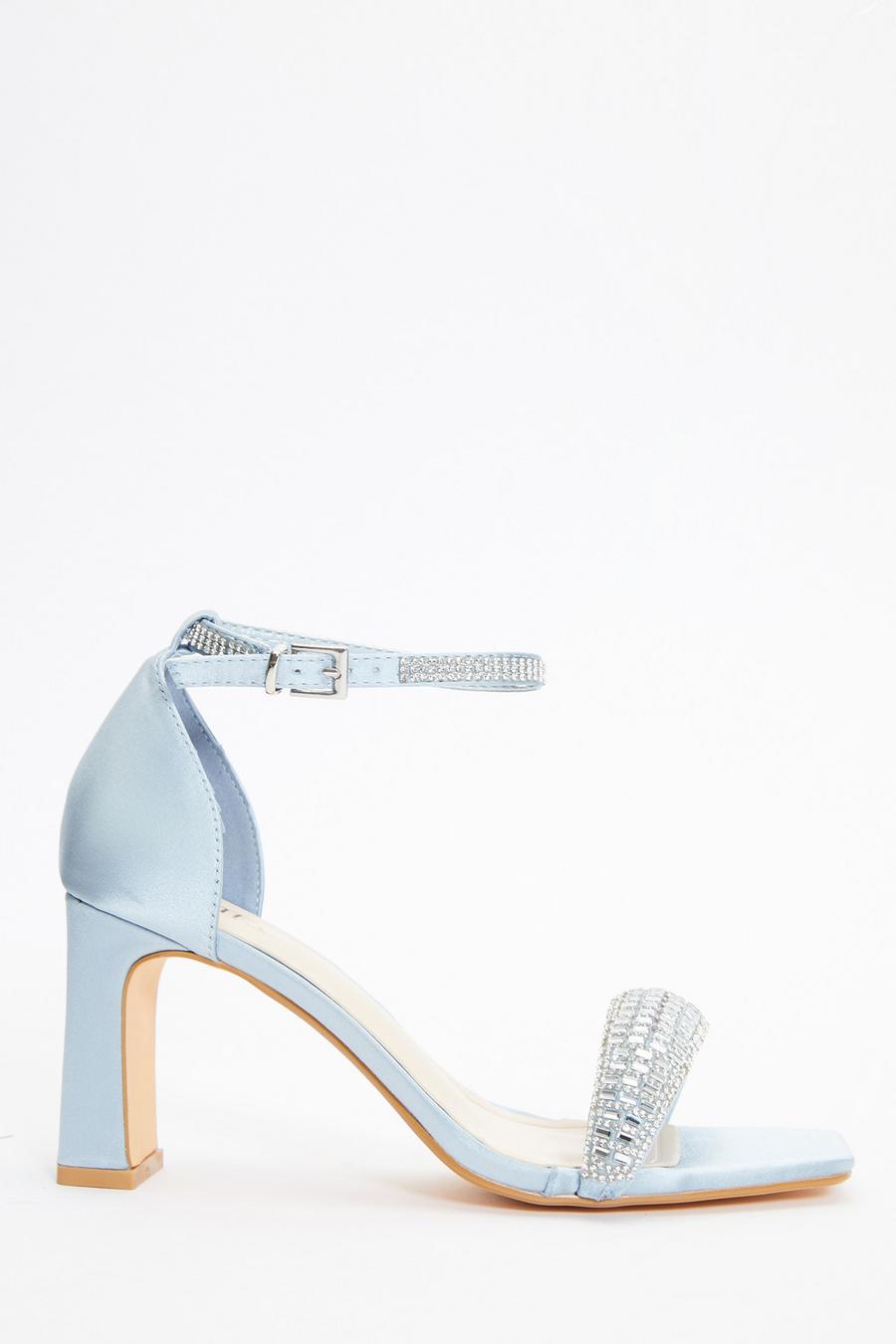 Blue Satin Diamante Heeled Sandals Quiz Clothing