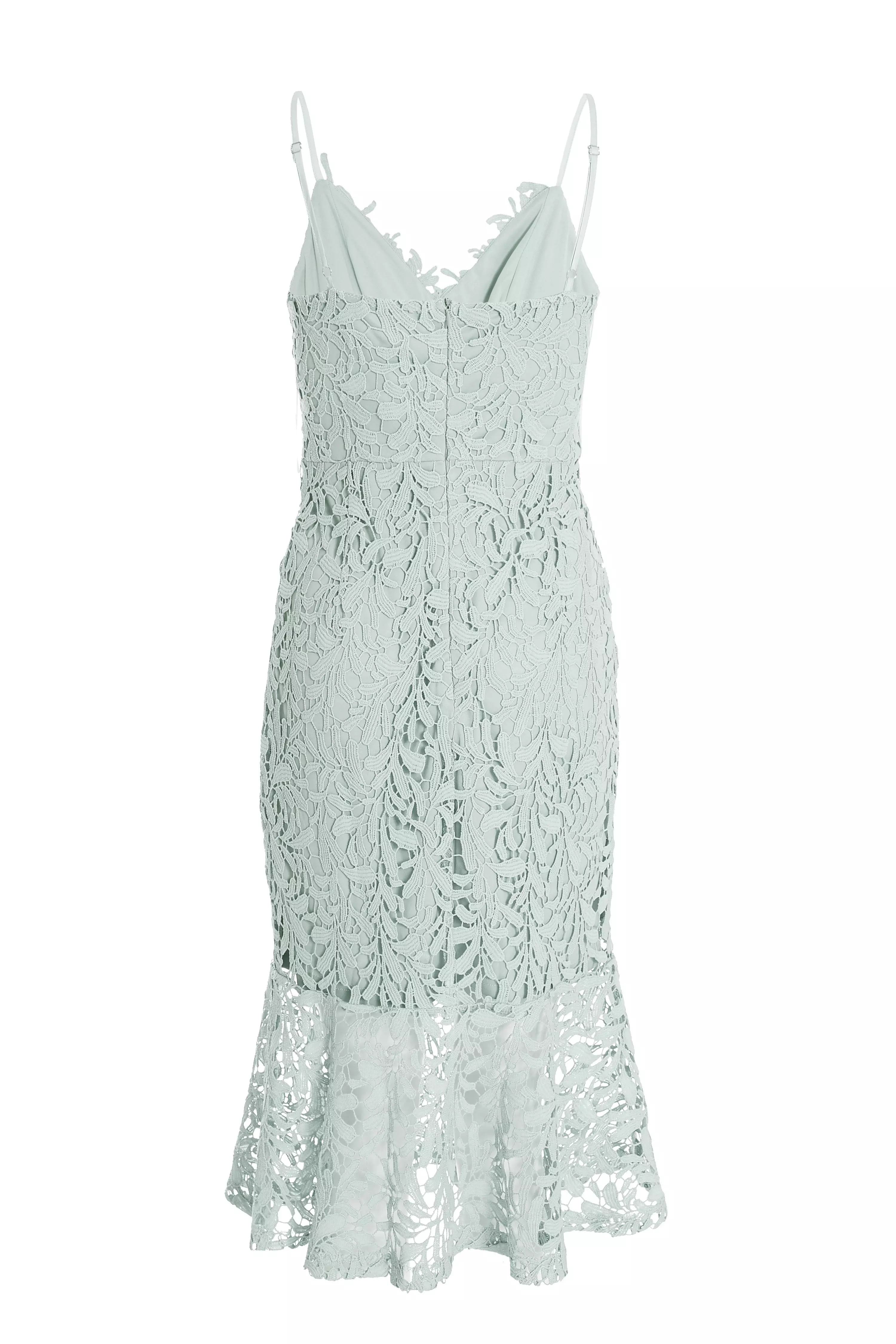 Sage Lace Fishtail Midi Dress - QUIZ Clothing