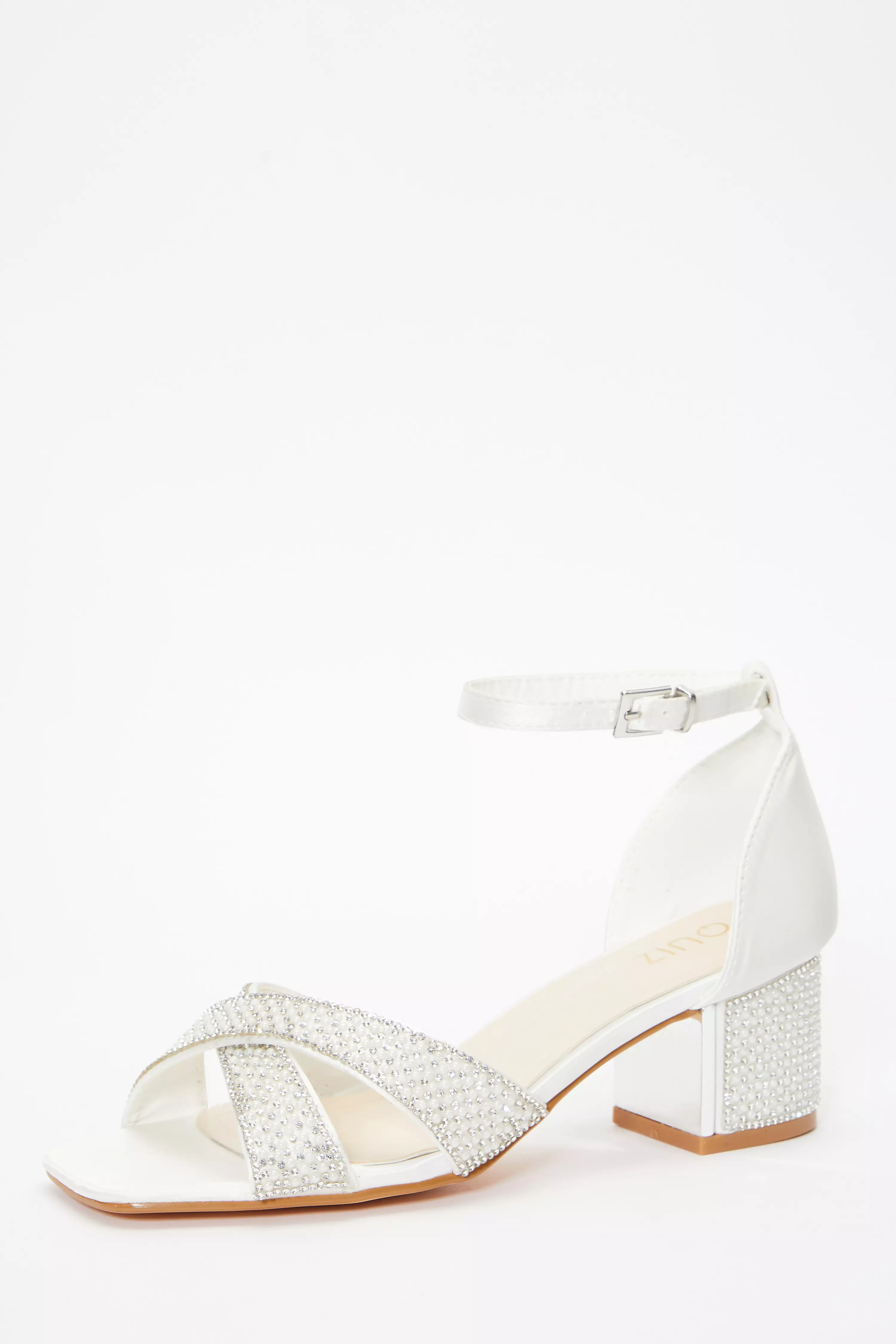 Bridal White Satin Diamante Heeled Sandals - QUIZ Clothing