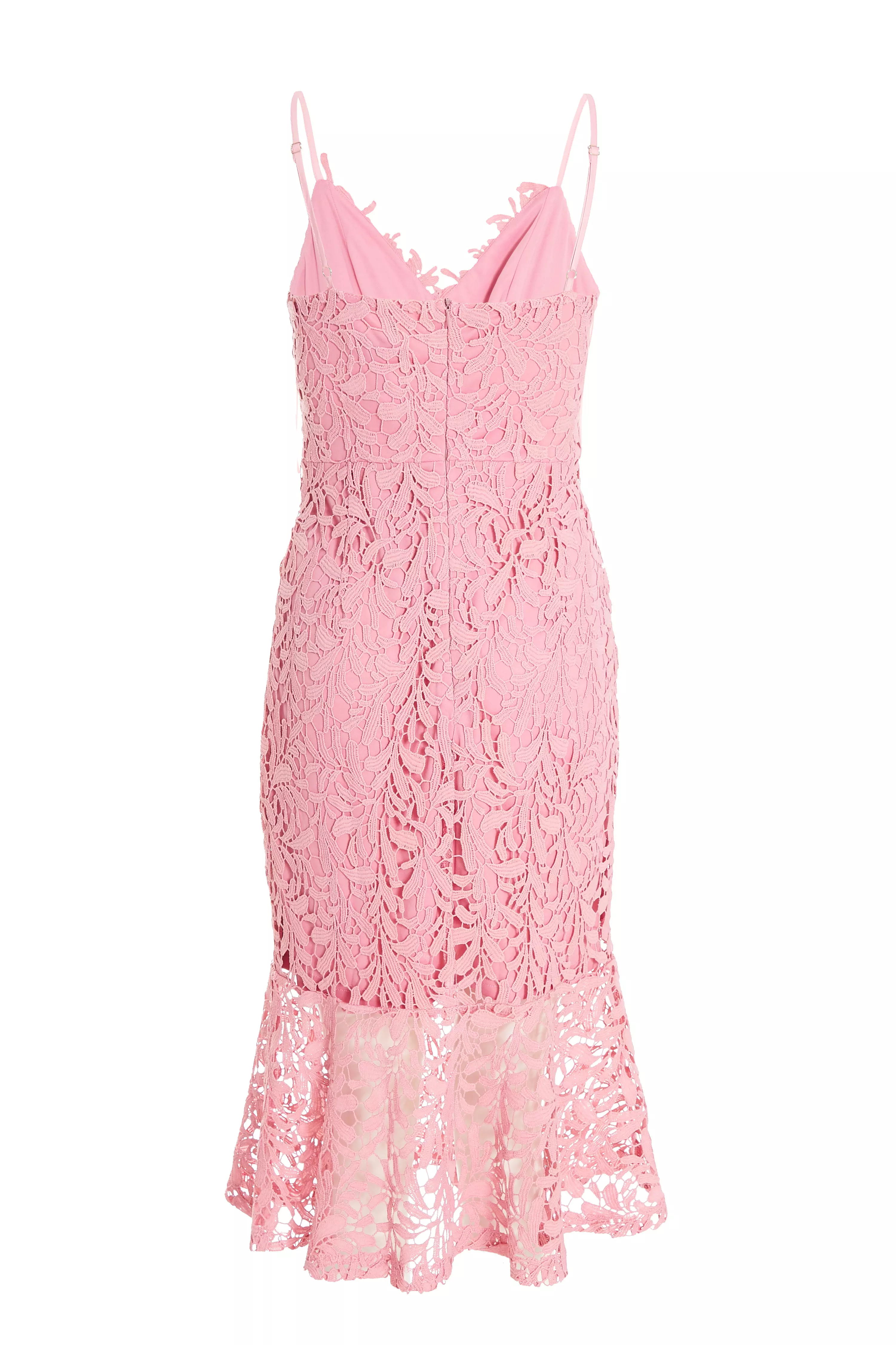Pink Lace Fishtail Midi Dress - QUIZ Clothing