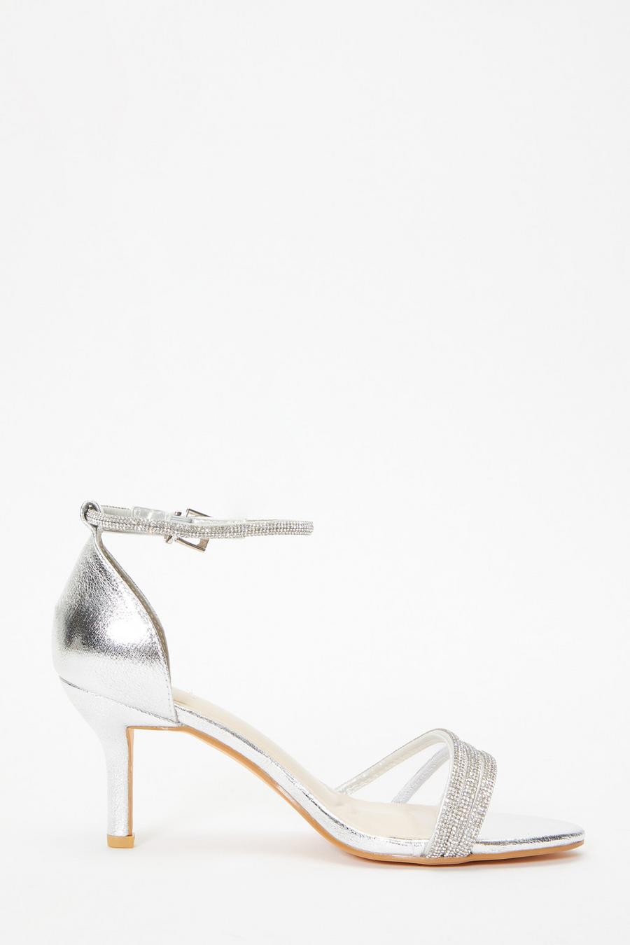 Quiz low heel hot sale silver sandals