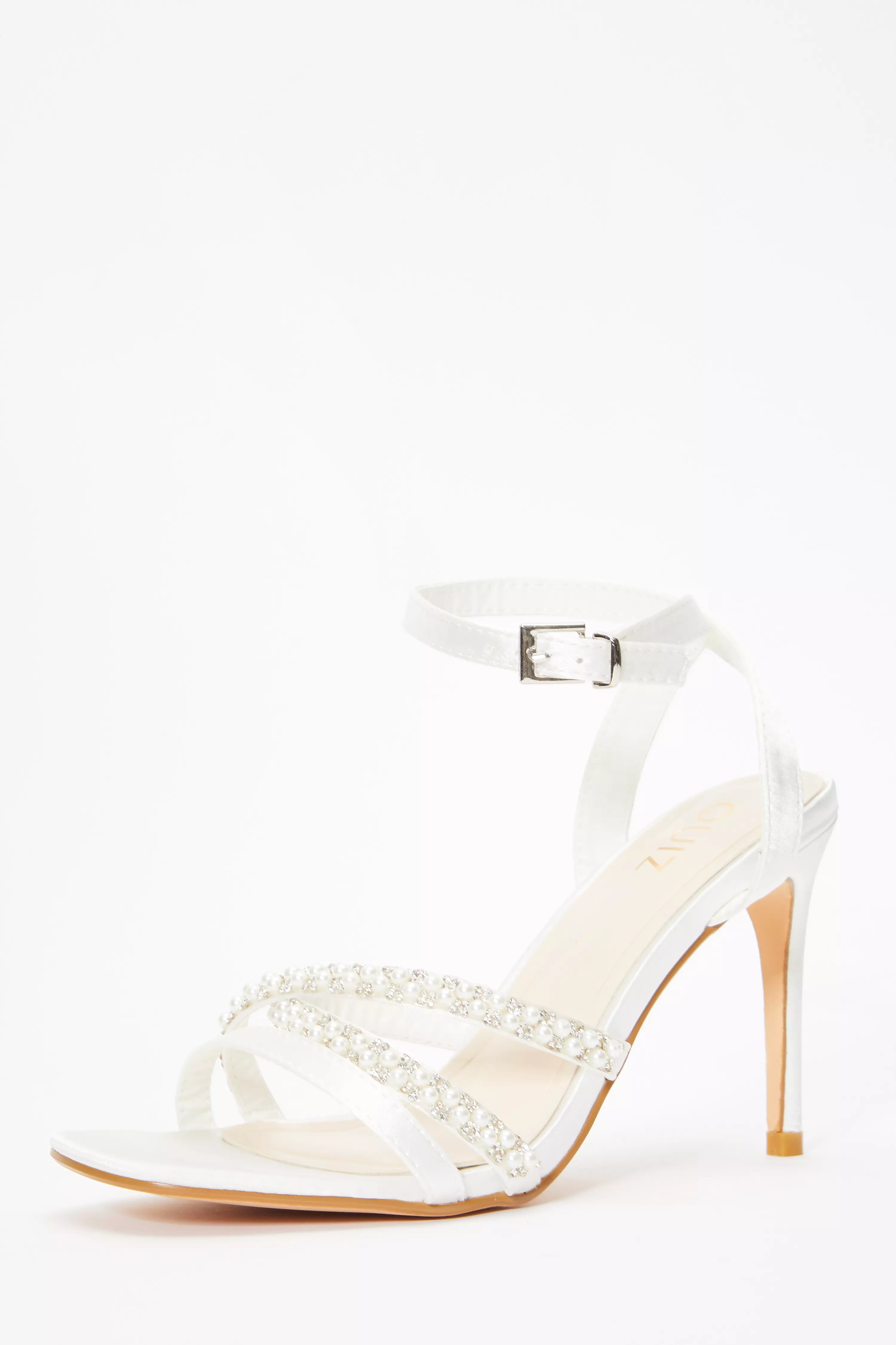 Bridal White Pearl Strappy Heeled Sandals - QUIZ Clothing