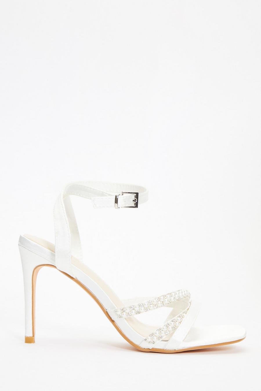 Bridal White Pearl Strappy Heeled Sandals Quiz Clothing